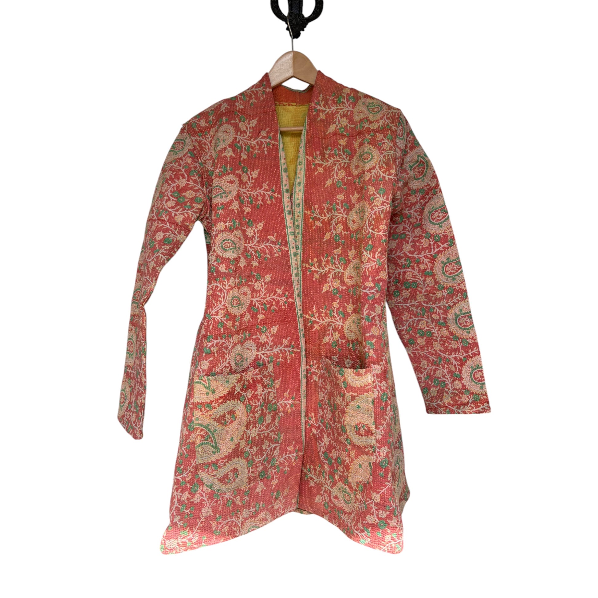 Coral long kantha coat