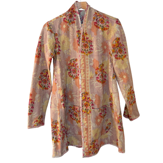 Coral and pink long kantha coat