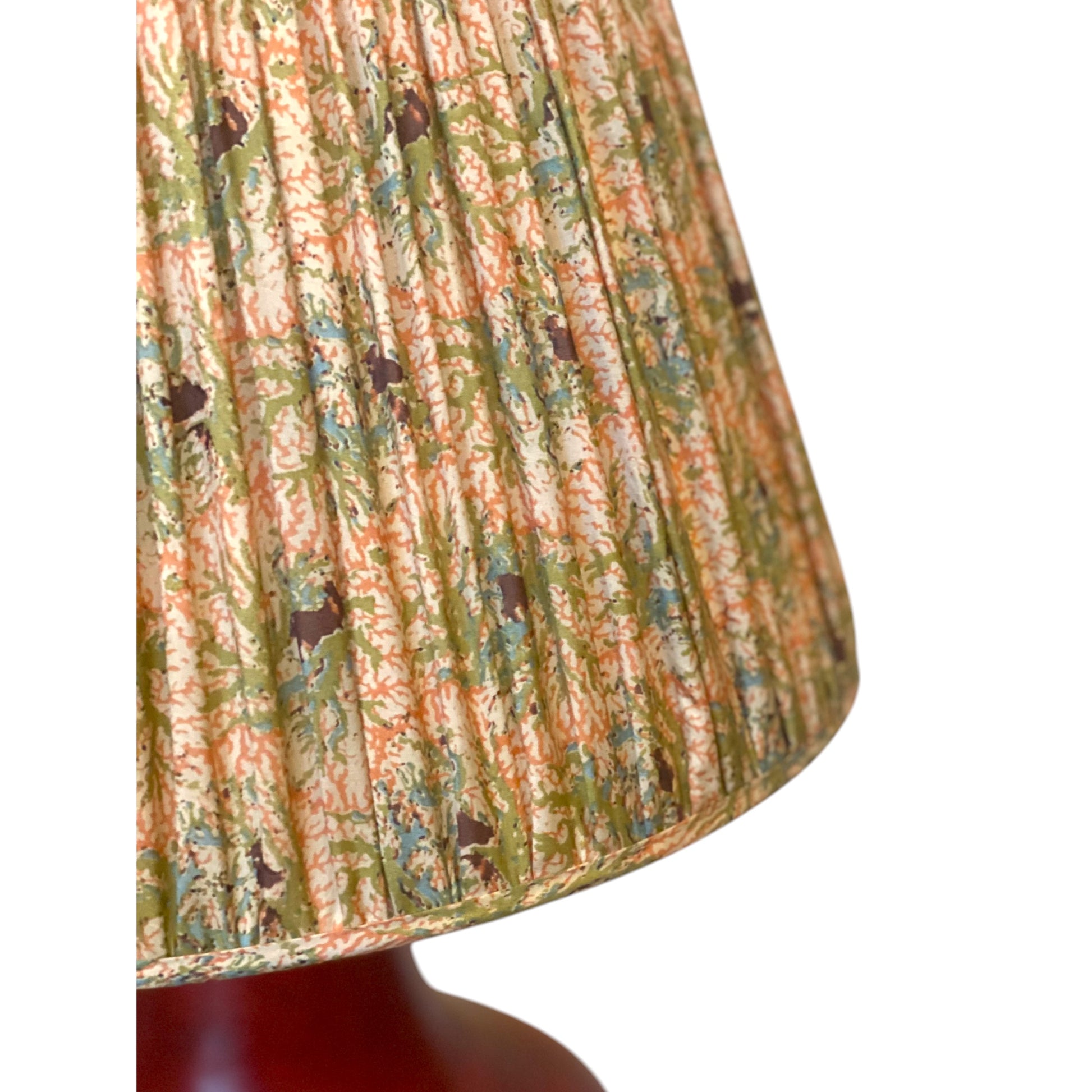 Coral and seaweed silk lampshade close up