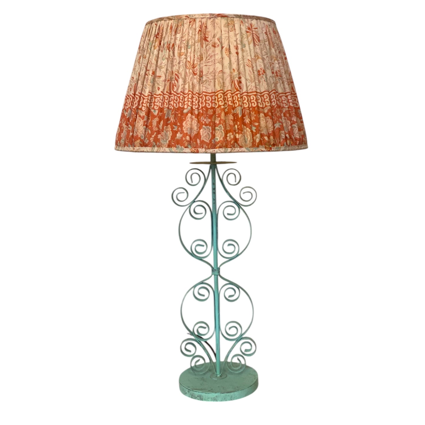 Coral vintage silk sari lampshade