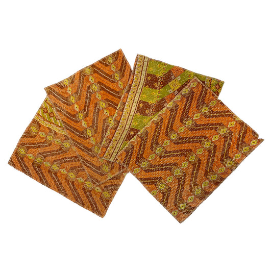 Coral and ochre vintage kantha placemat set