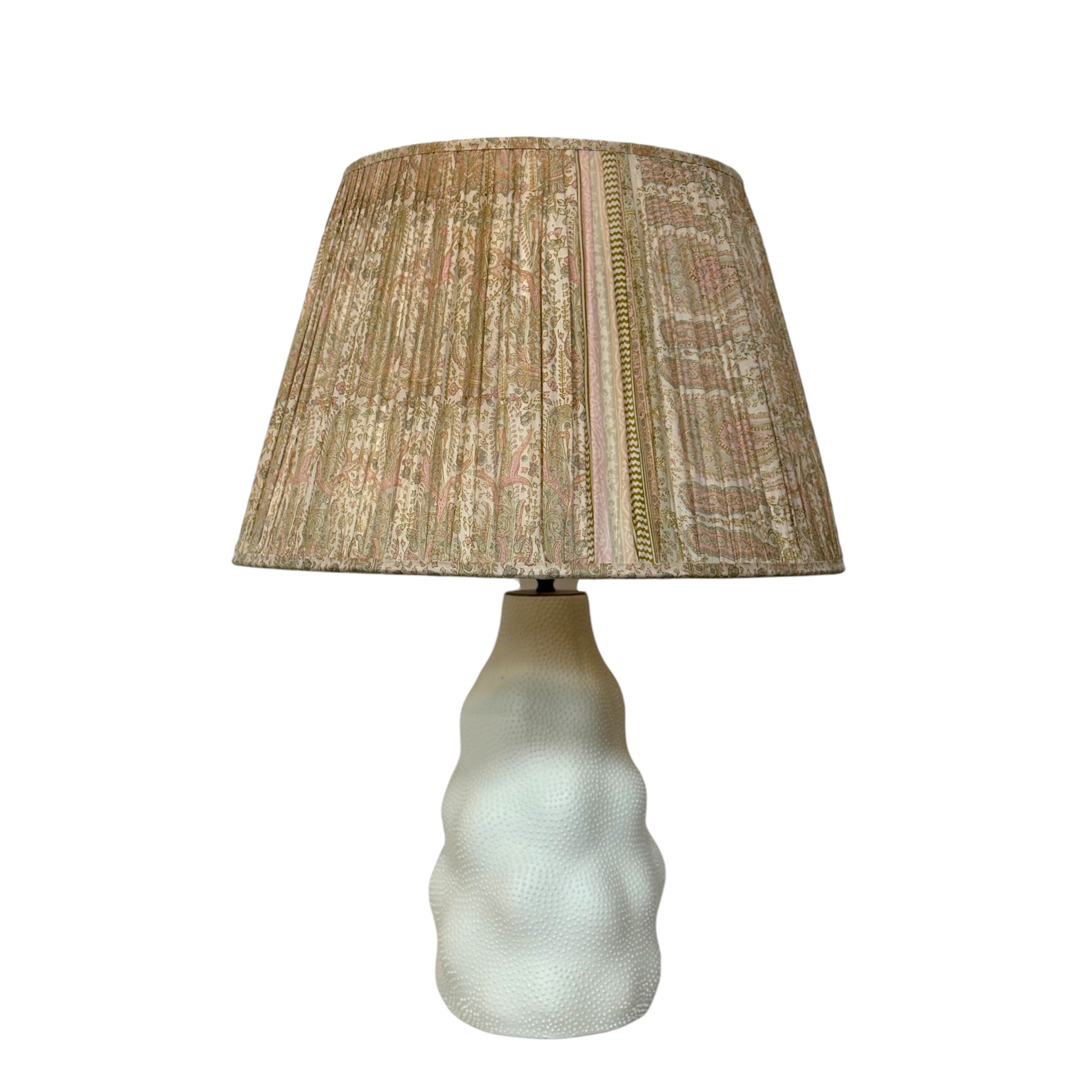 Pink paisley lampshade on Iki table lamp