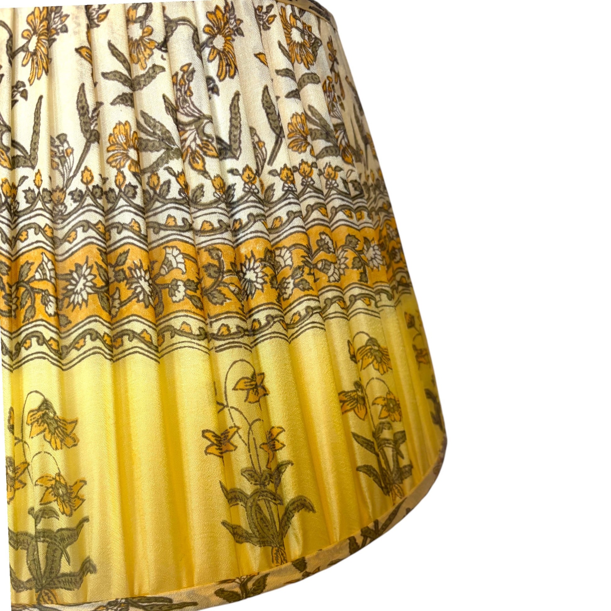Daffodil yellow vintage silk sari lampshade close up