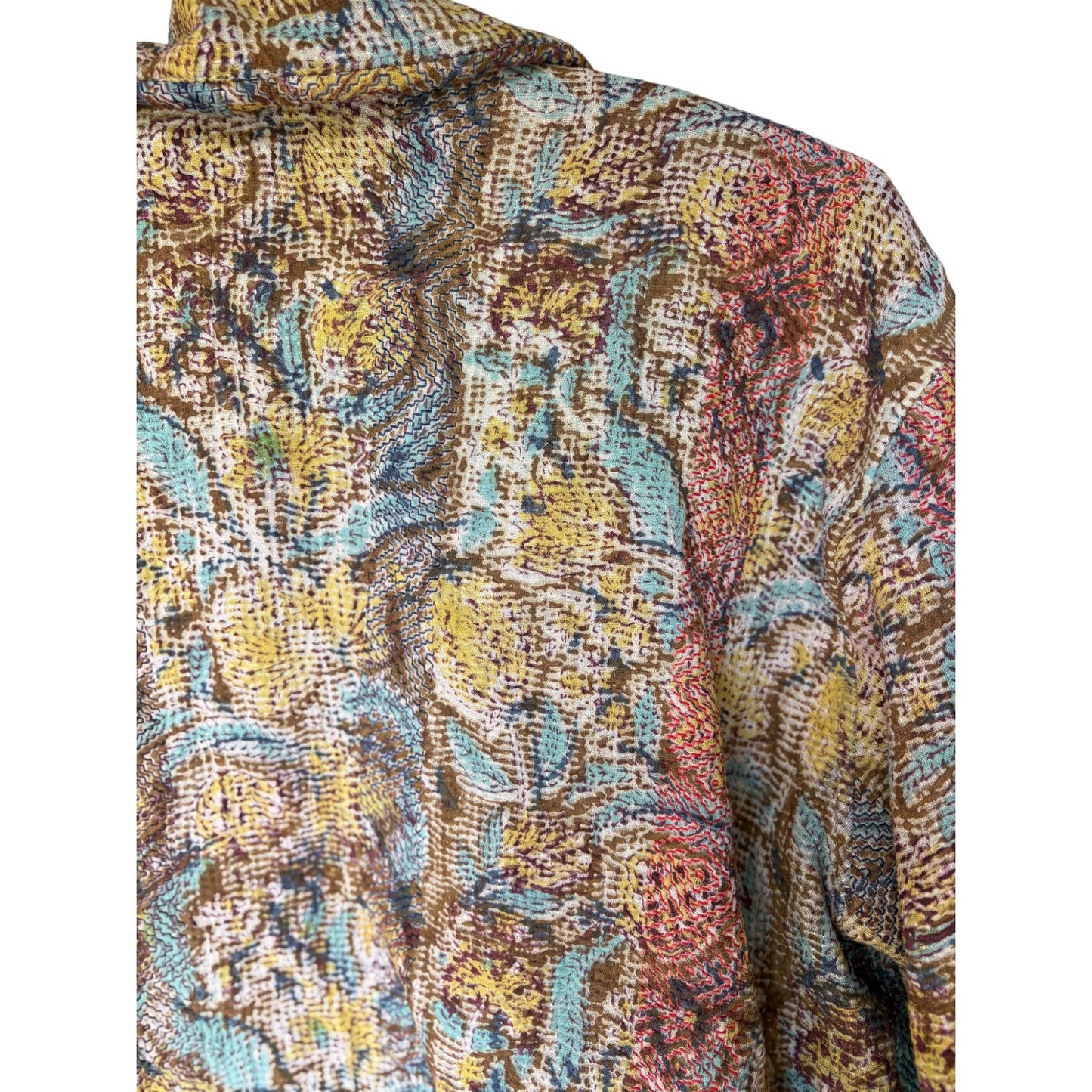 Denim block print kantha coat back