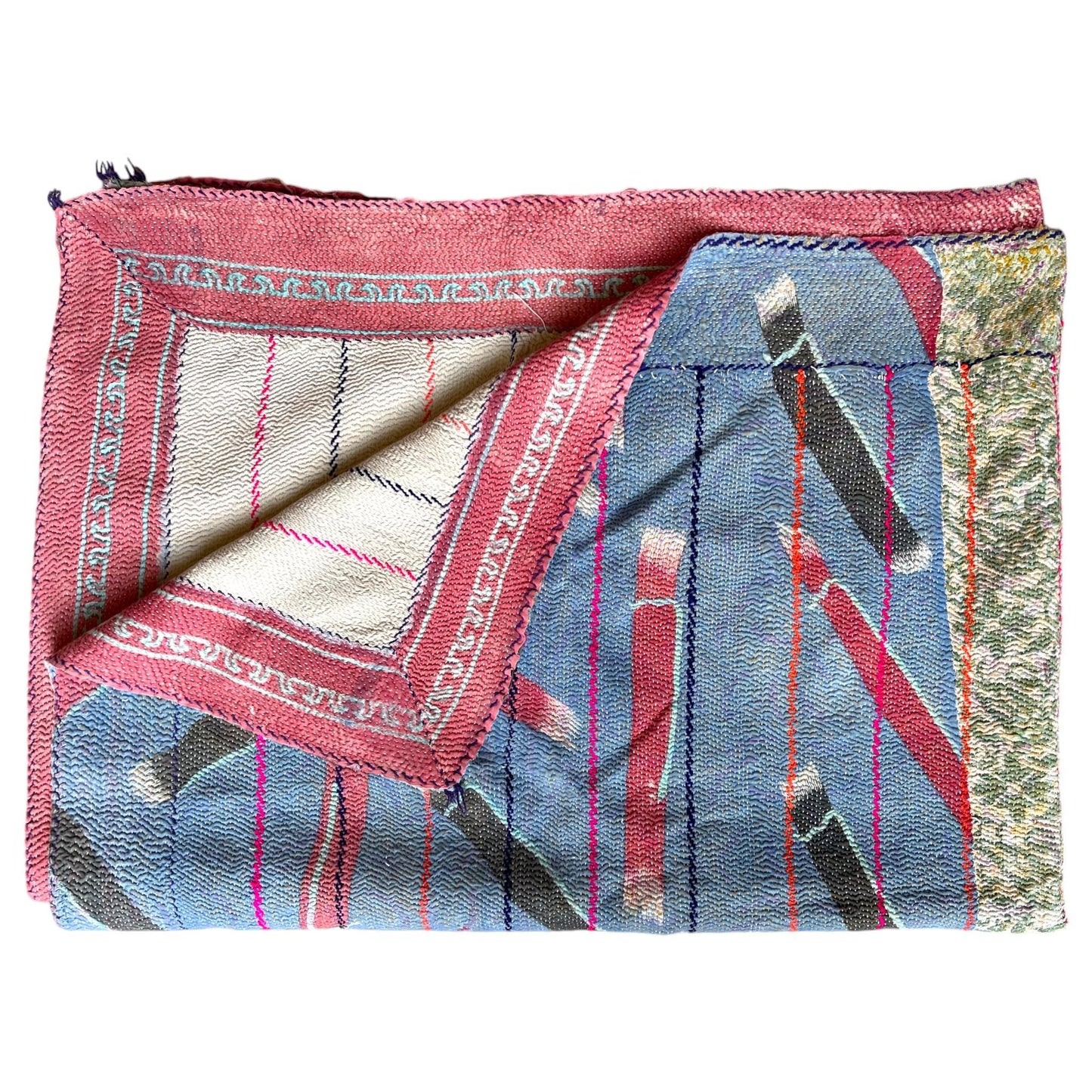 Sage and denim kantha quilt