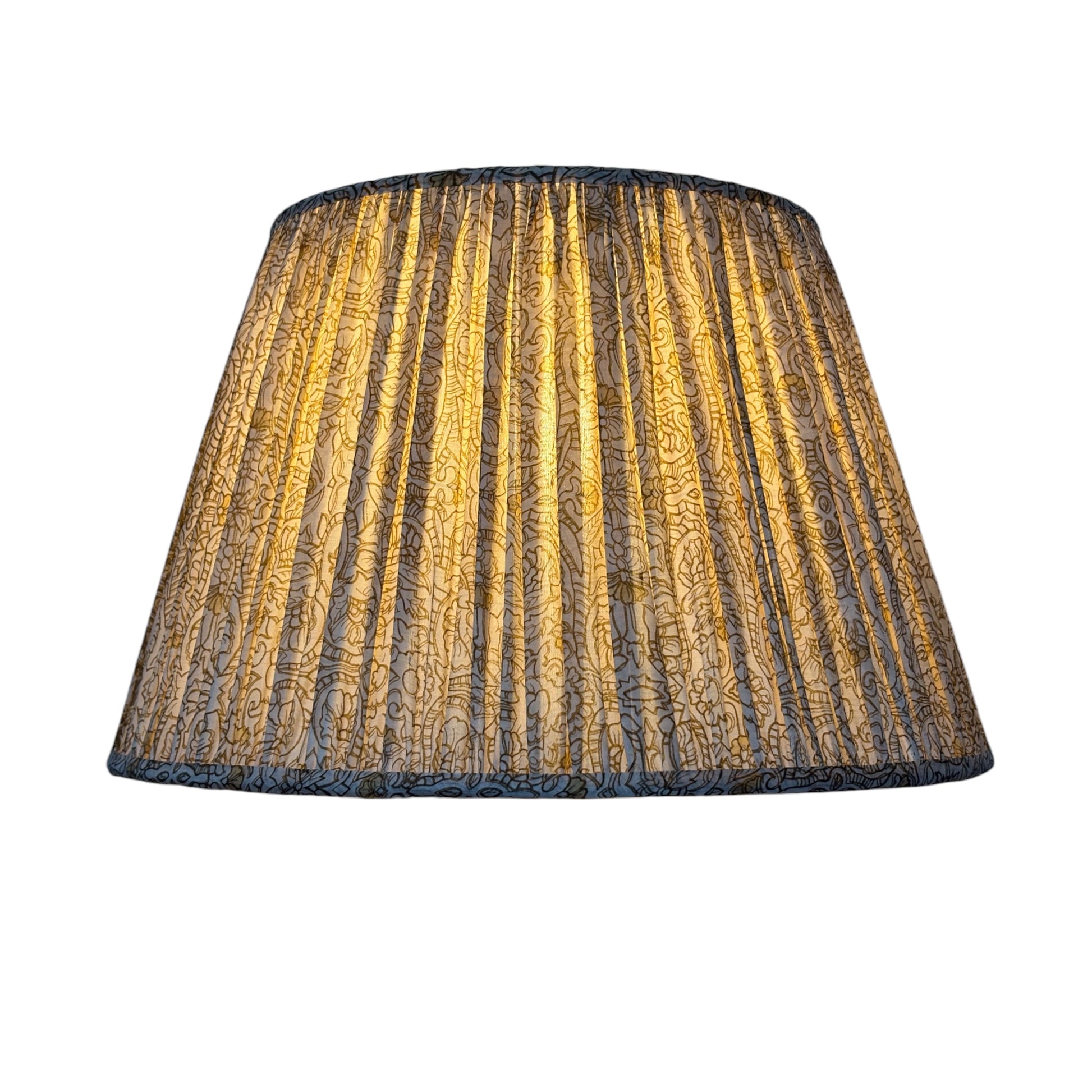 Ecru gold sari lampshade lit
