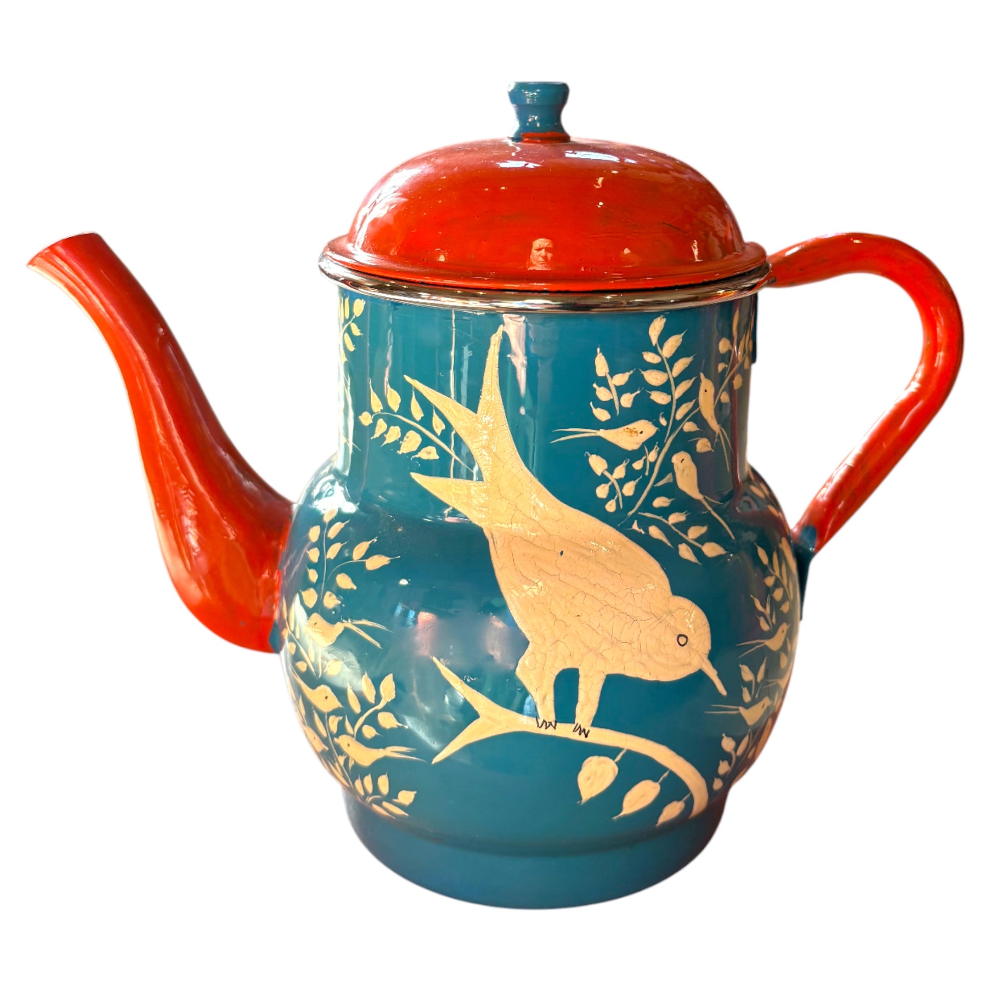Blue red enamel teapot