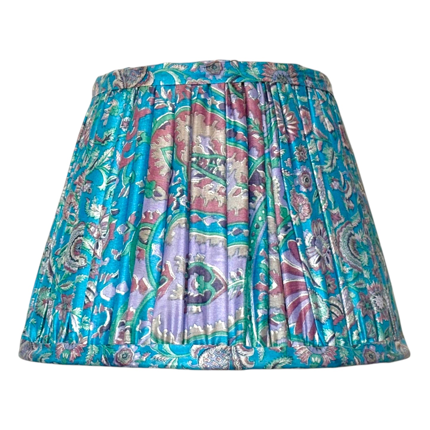 Handmade Floral Aqua Vintage Silk Sari Gathered Lampshade (25cm)