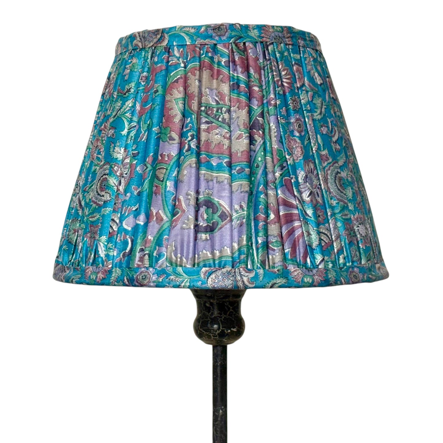 Floral aqua vintage silk sari lampshade