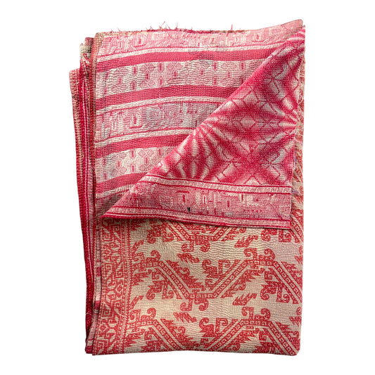 Geometric red kantha quilt
