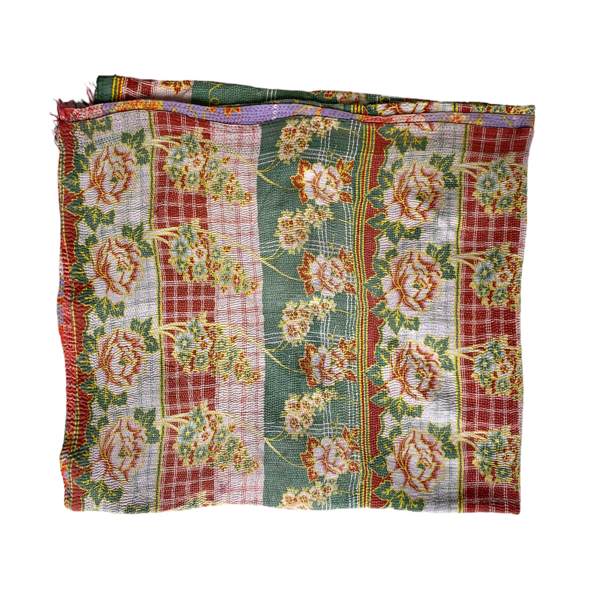 Green and ginger Kantha quilt Samarkand Design