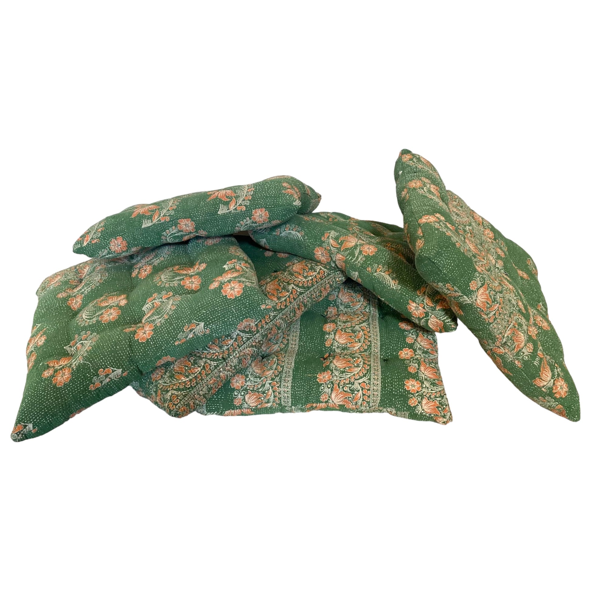 Green floral Kantha seat pads