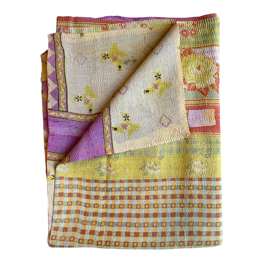 Green amber and yellow kantha quilt