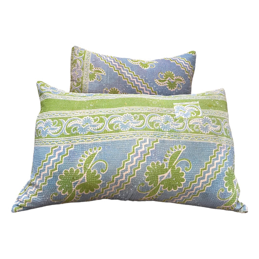 Green and blue kantha cushions