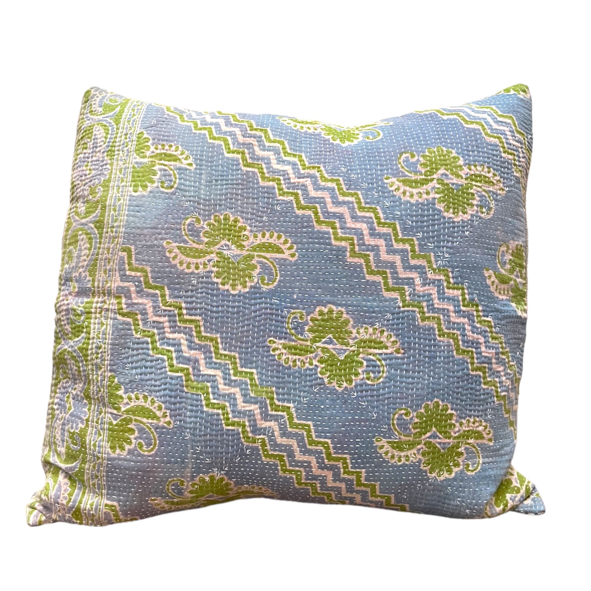 Green and blue kantha cushion square