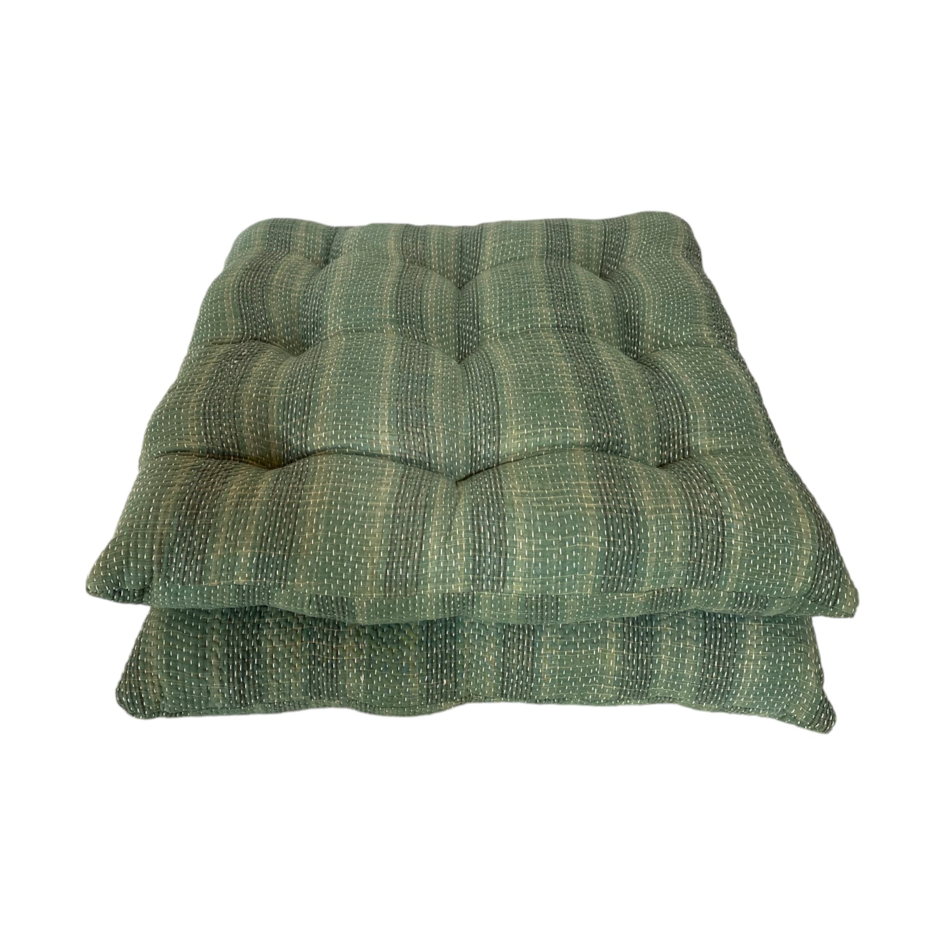 Green check kantha cushion 2