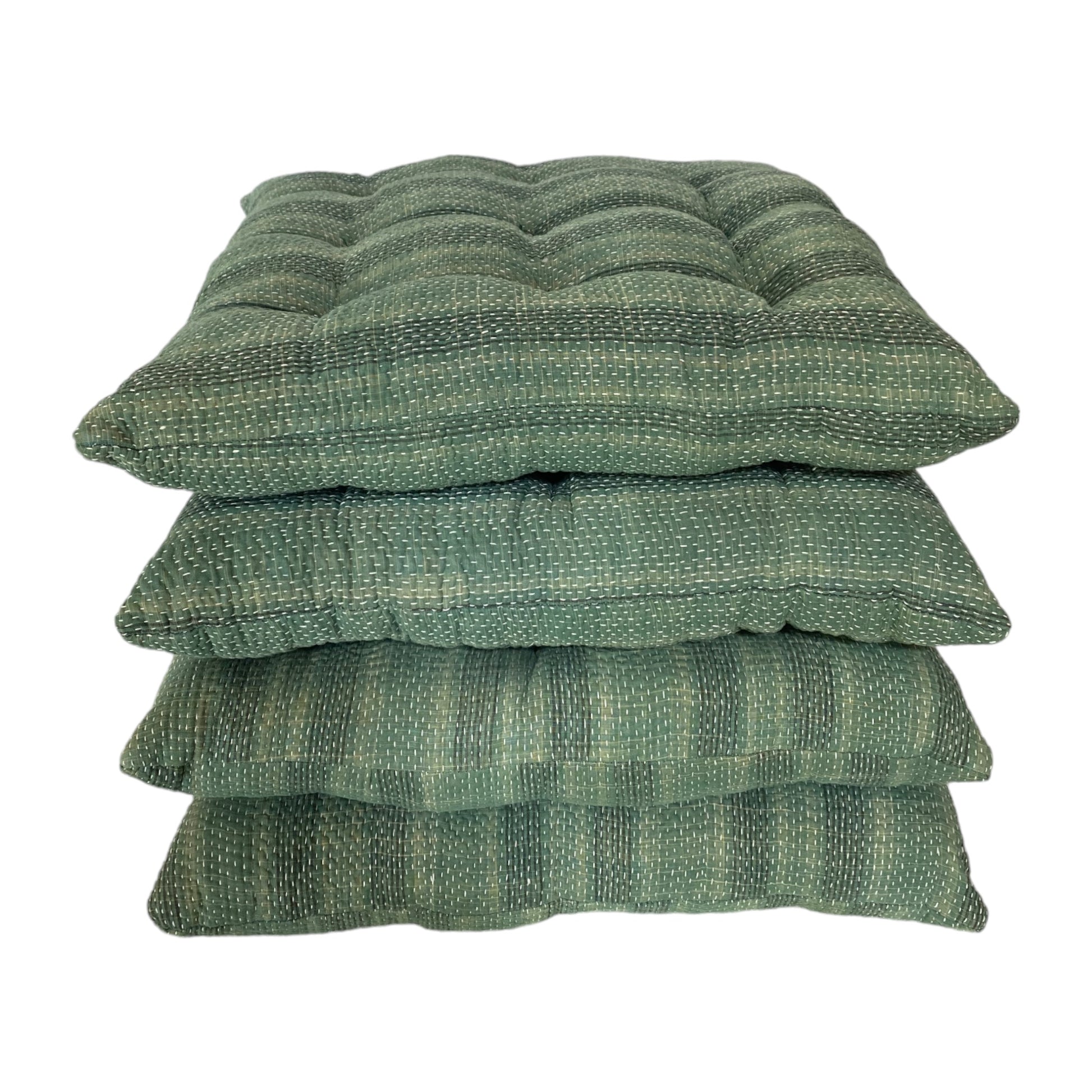 Green check kantha cushion 4
