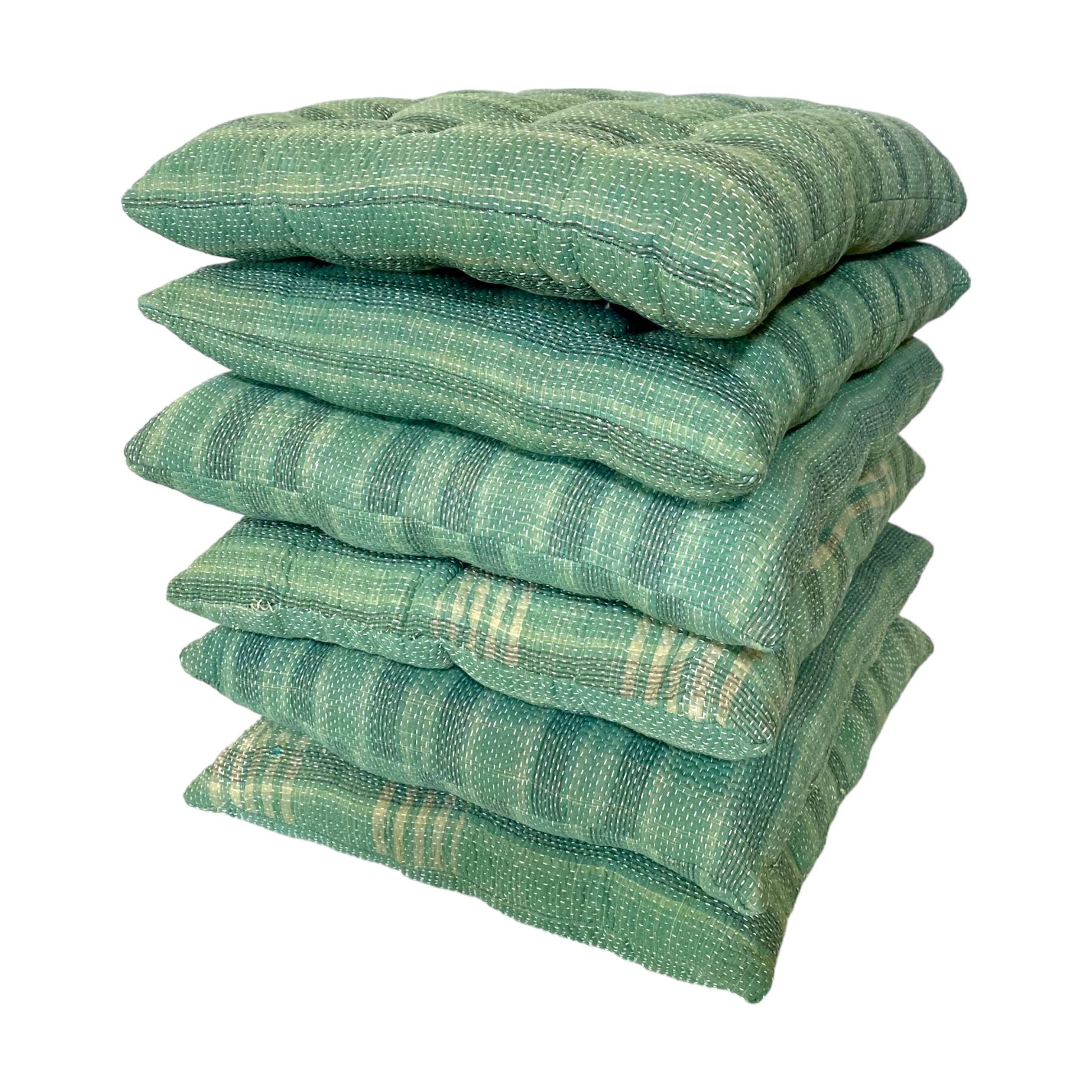 Green check kantha cushions