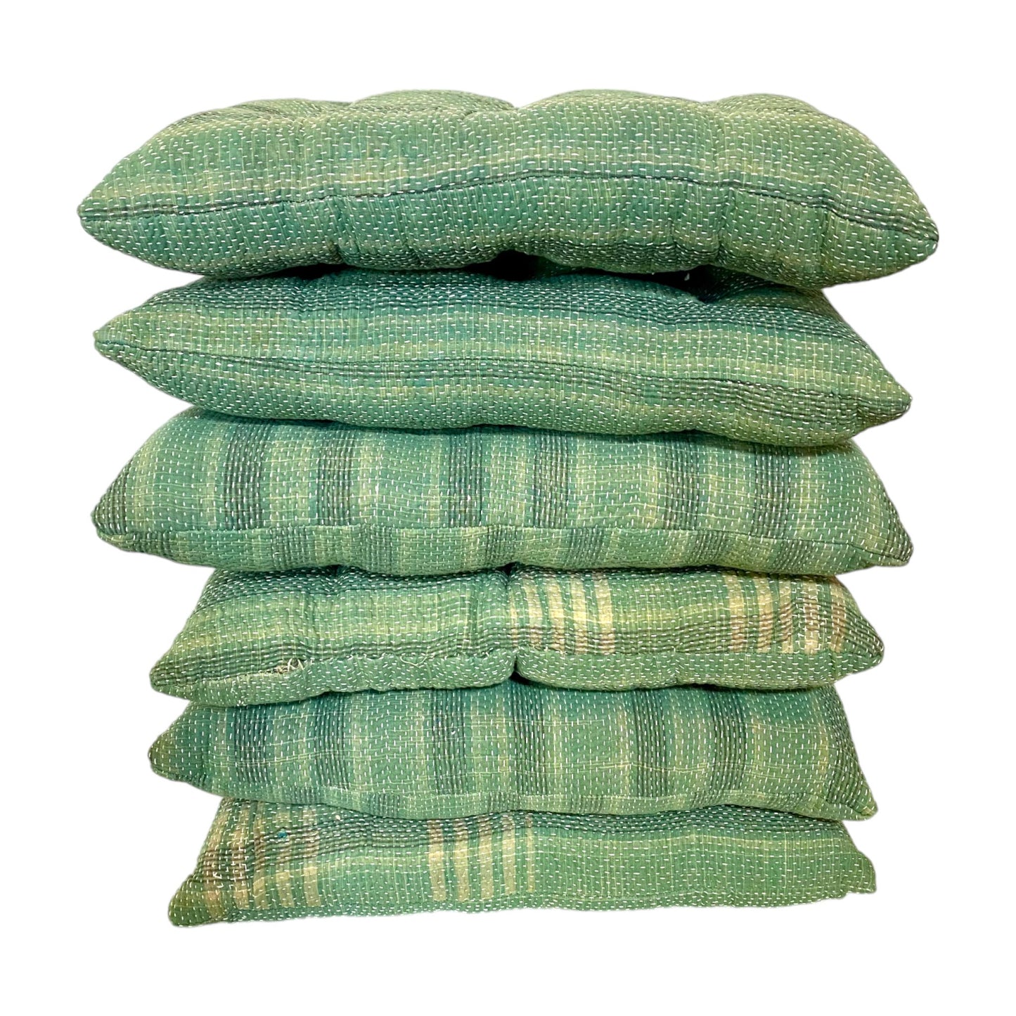 Green check kantha seat cushions