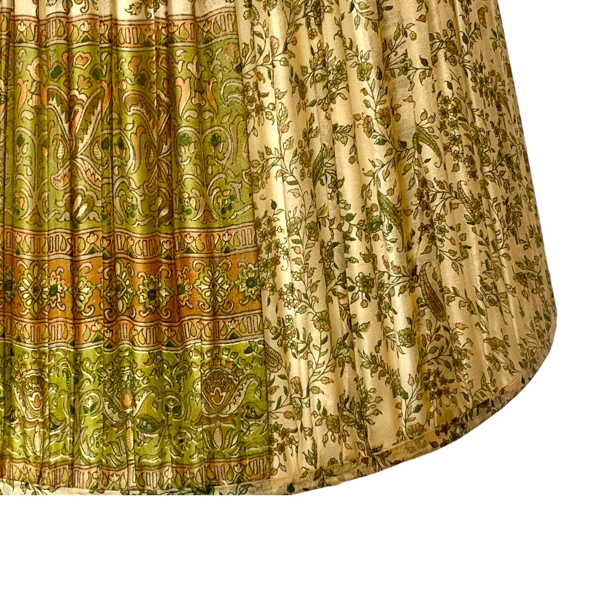 Green vintage silk sari lampshade close up