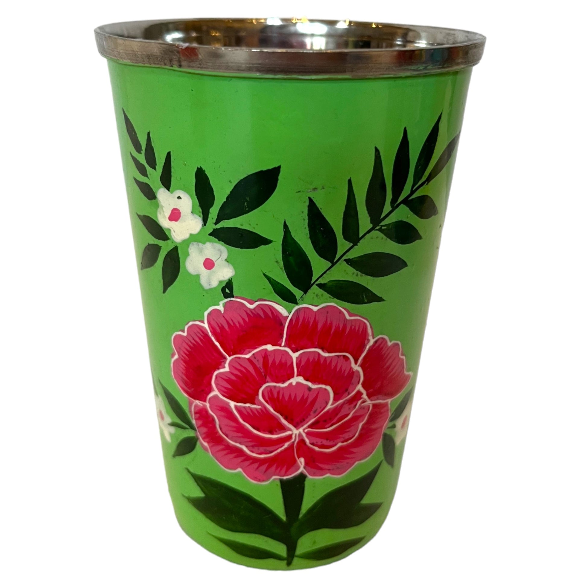 Green enamel floral cup