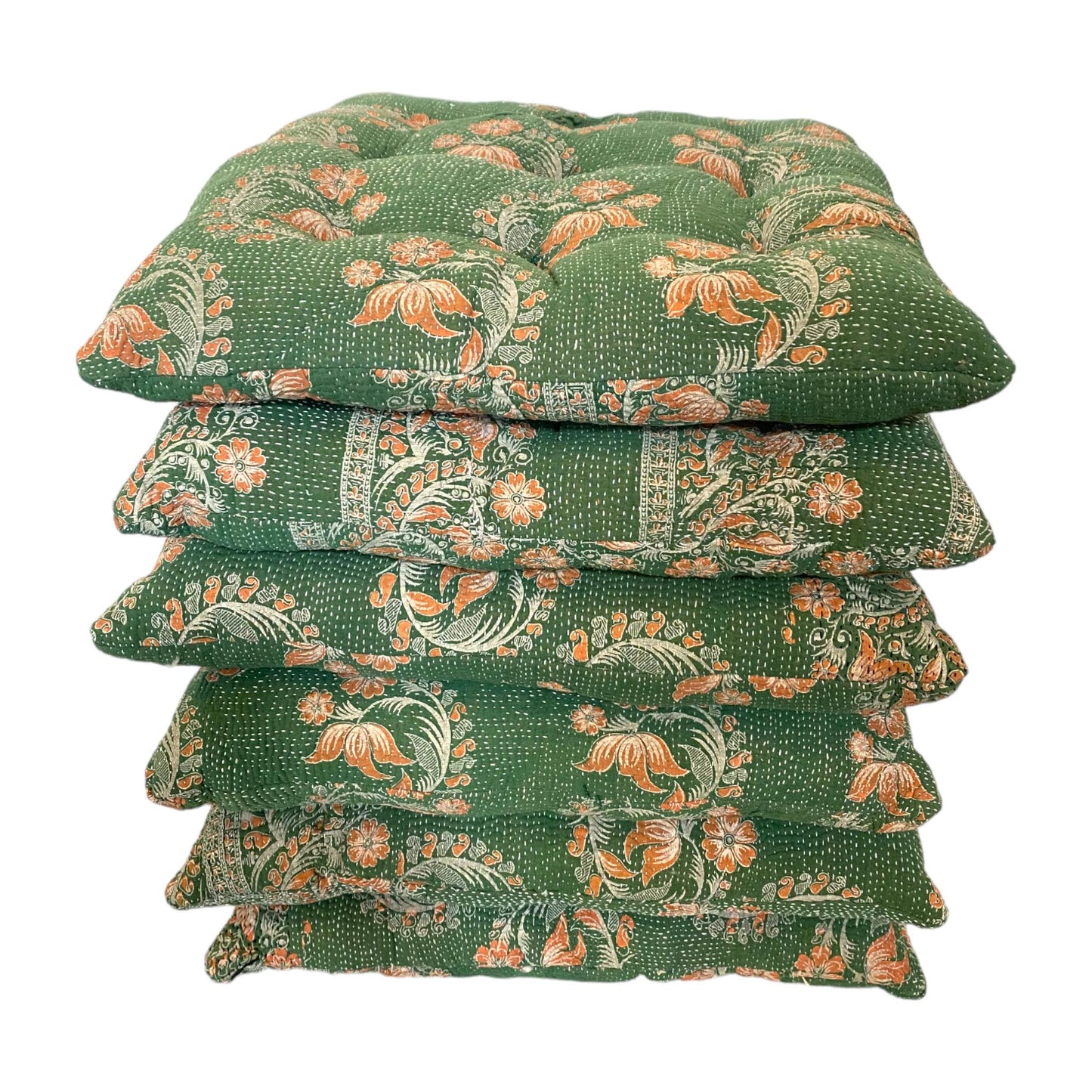 Green floral kantha seat cushions