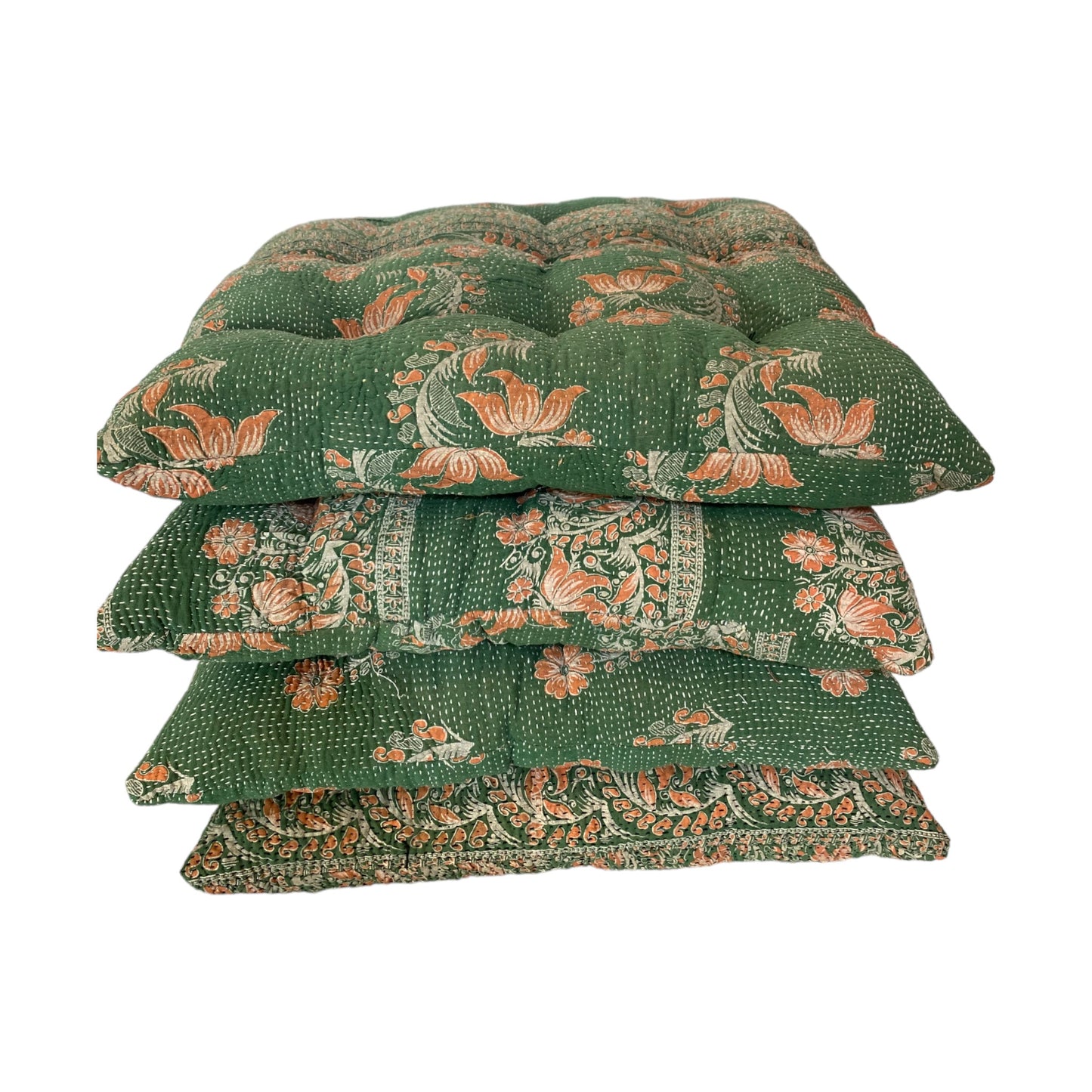 Green floral Kantha cushion 4