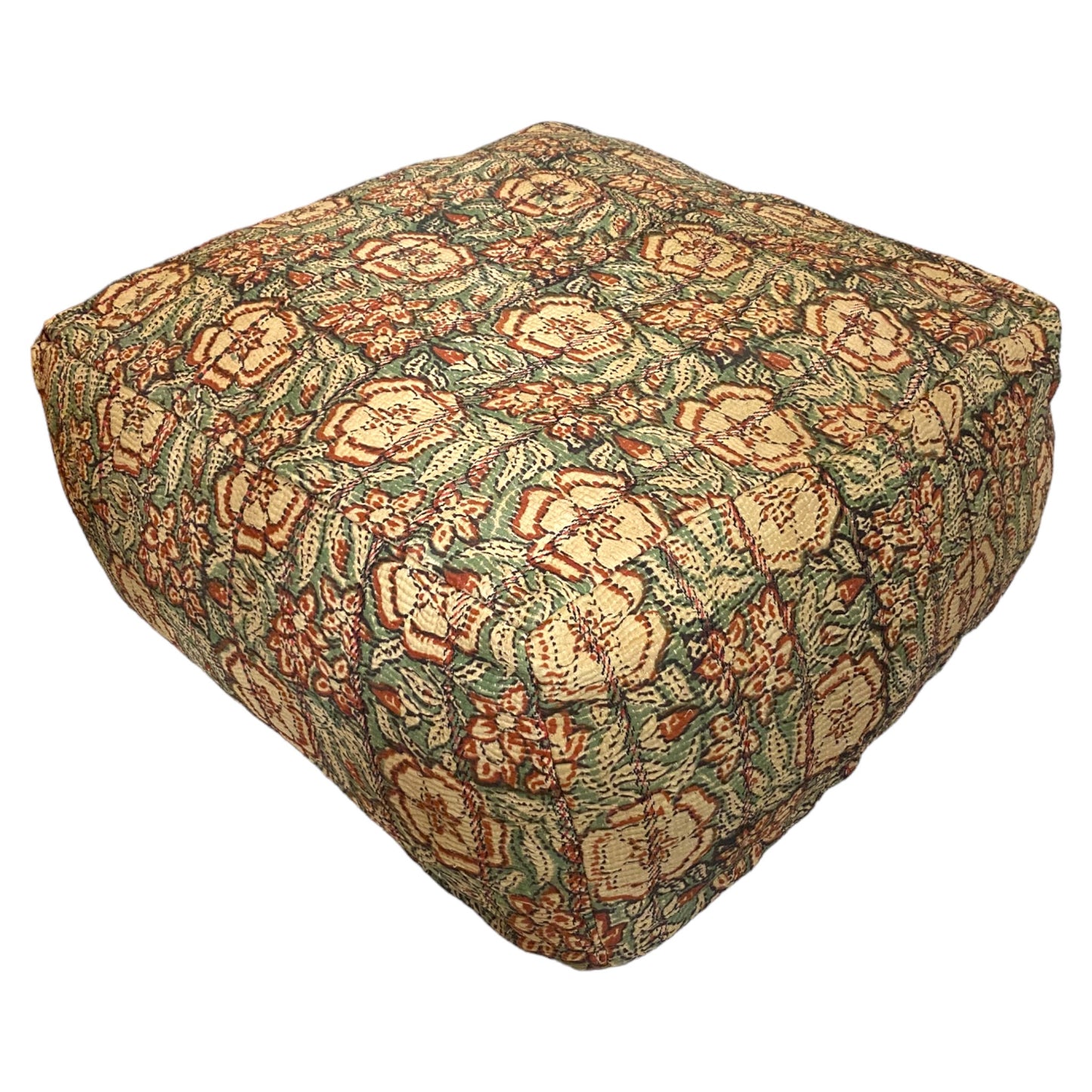 Green floral kantha floor cushion