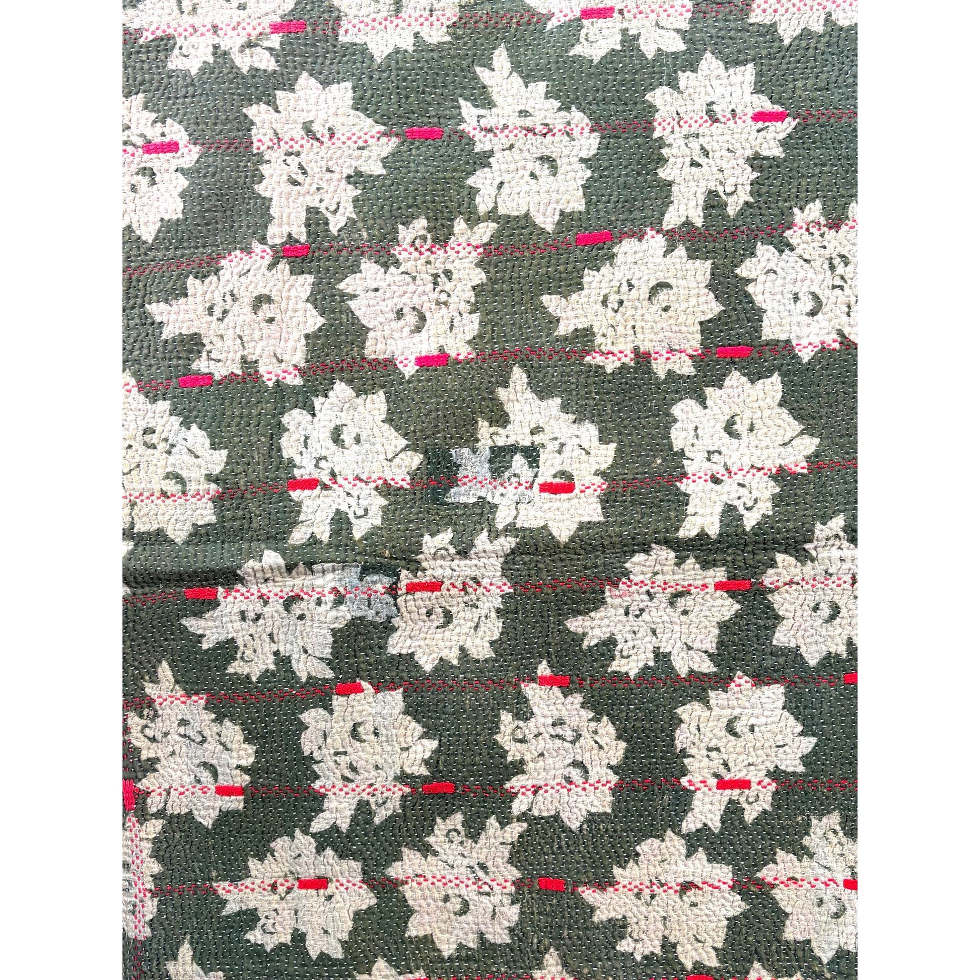 Green flower vintage kantha quilt