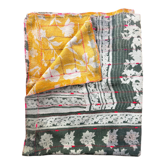 Green flower kantha quilt