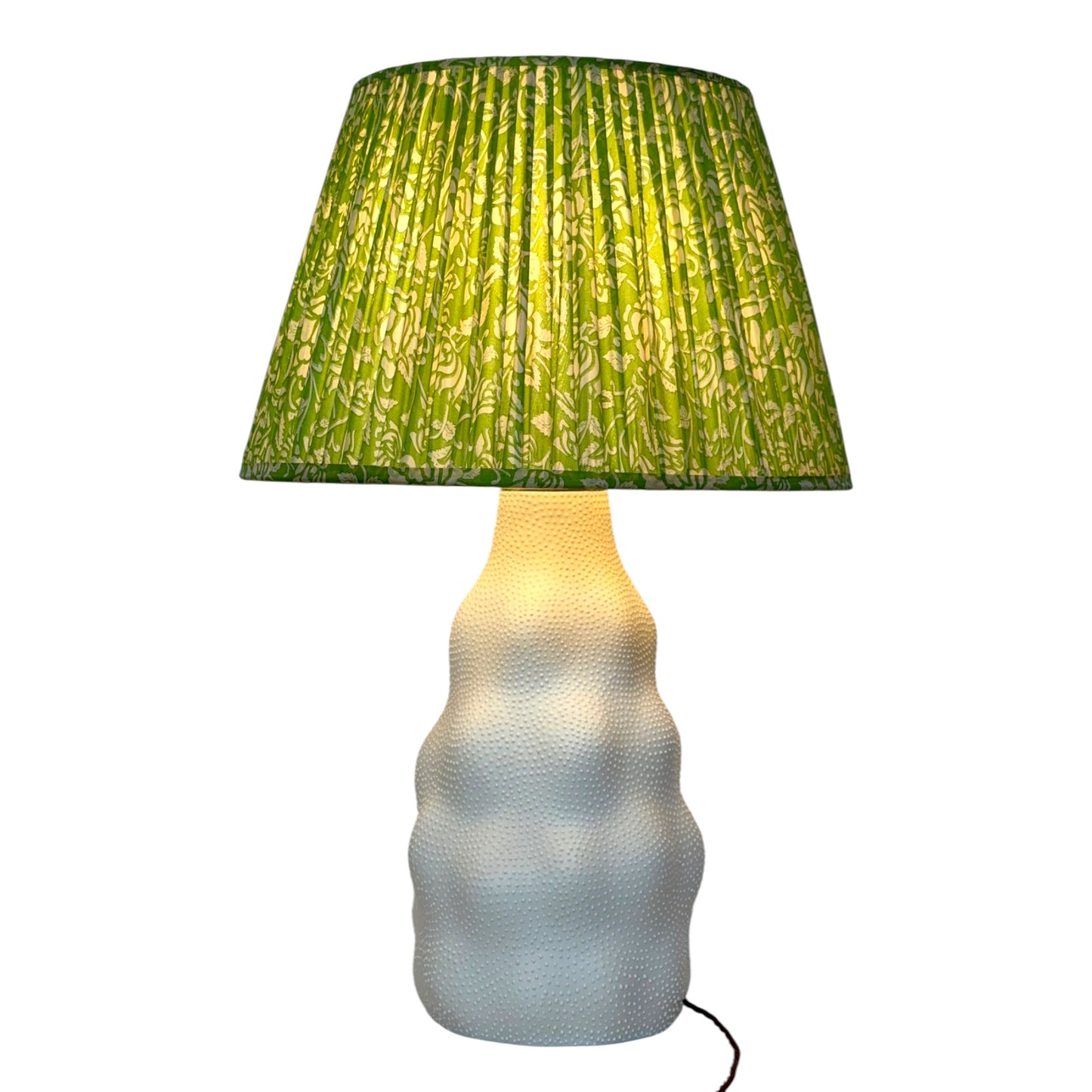 Green lampshade on Iki lamp base