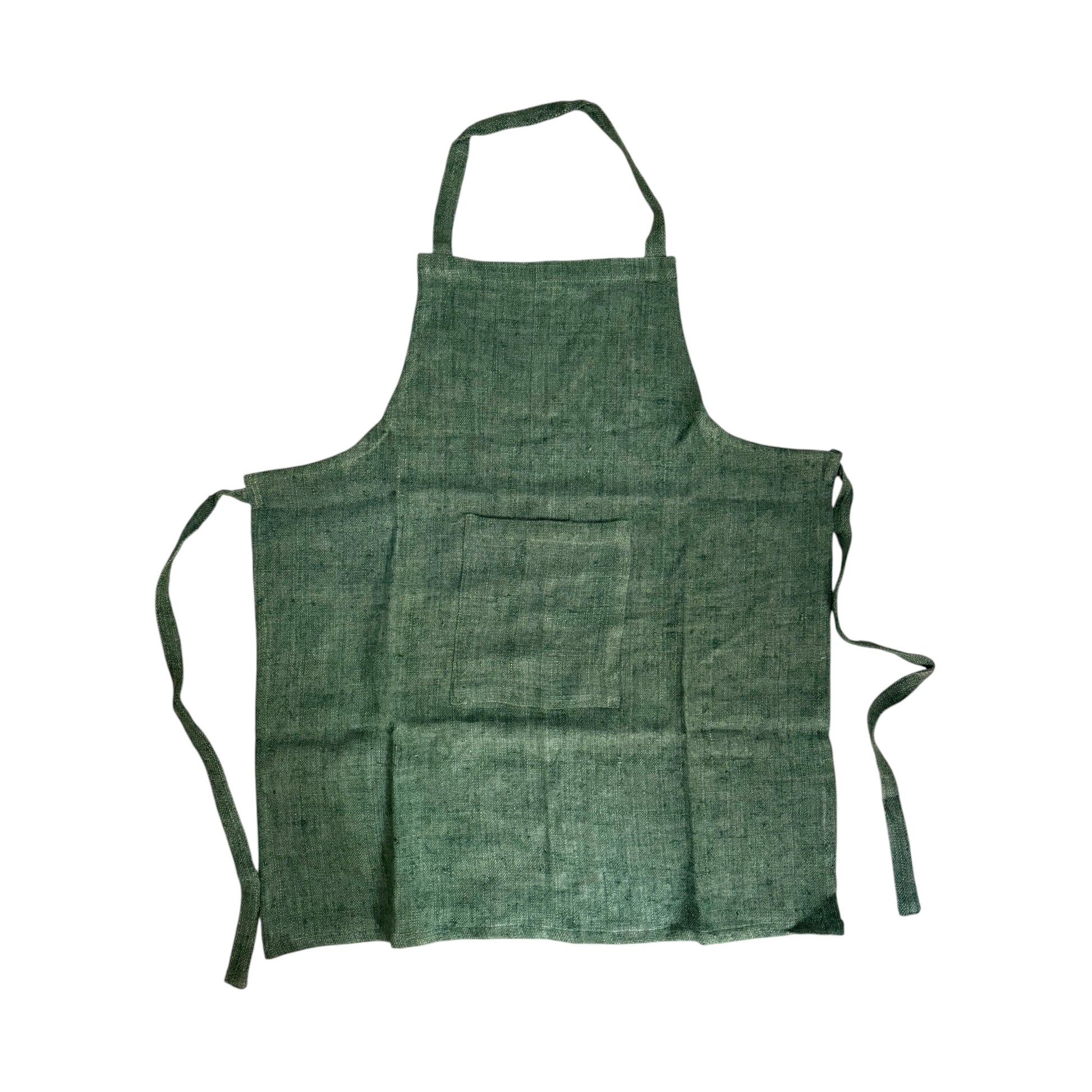 Green linen apron