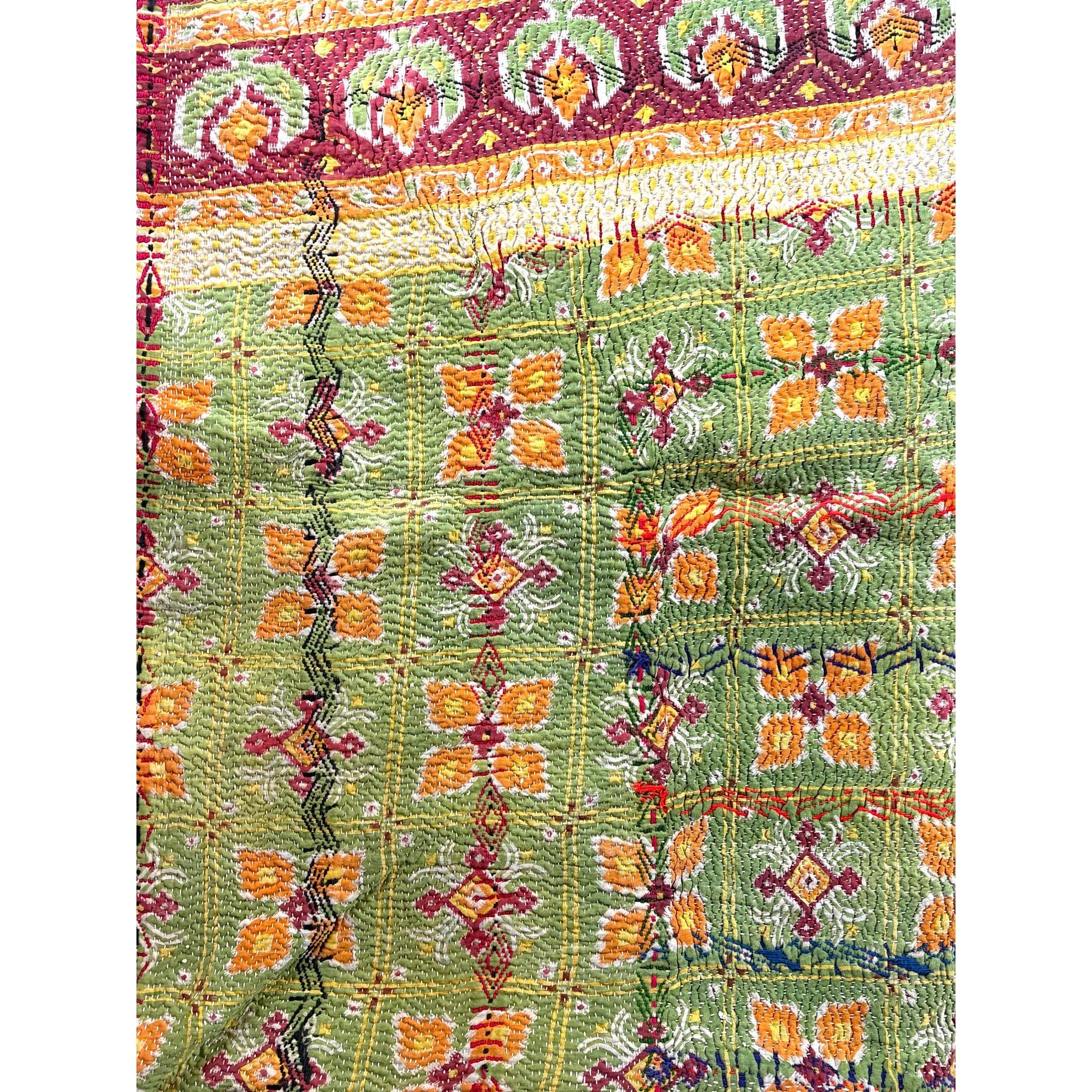 Green and orange vintage kantha