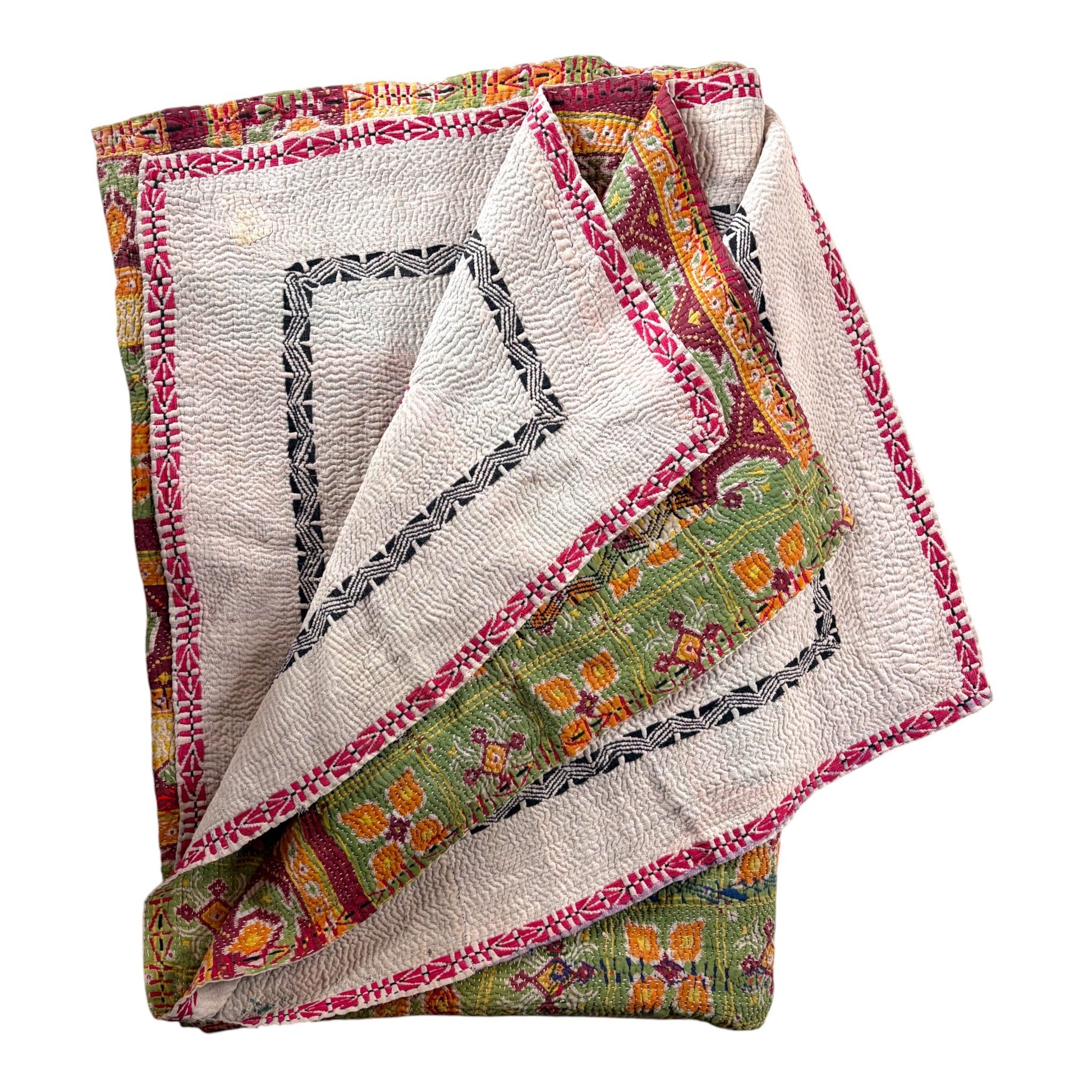 green kantha quilt