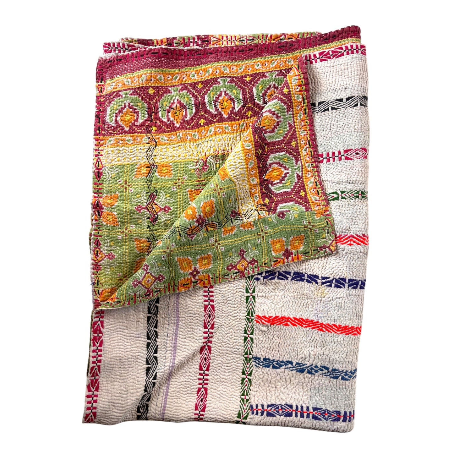 Green and orange kantha reverse