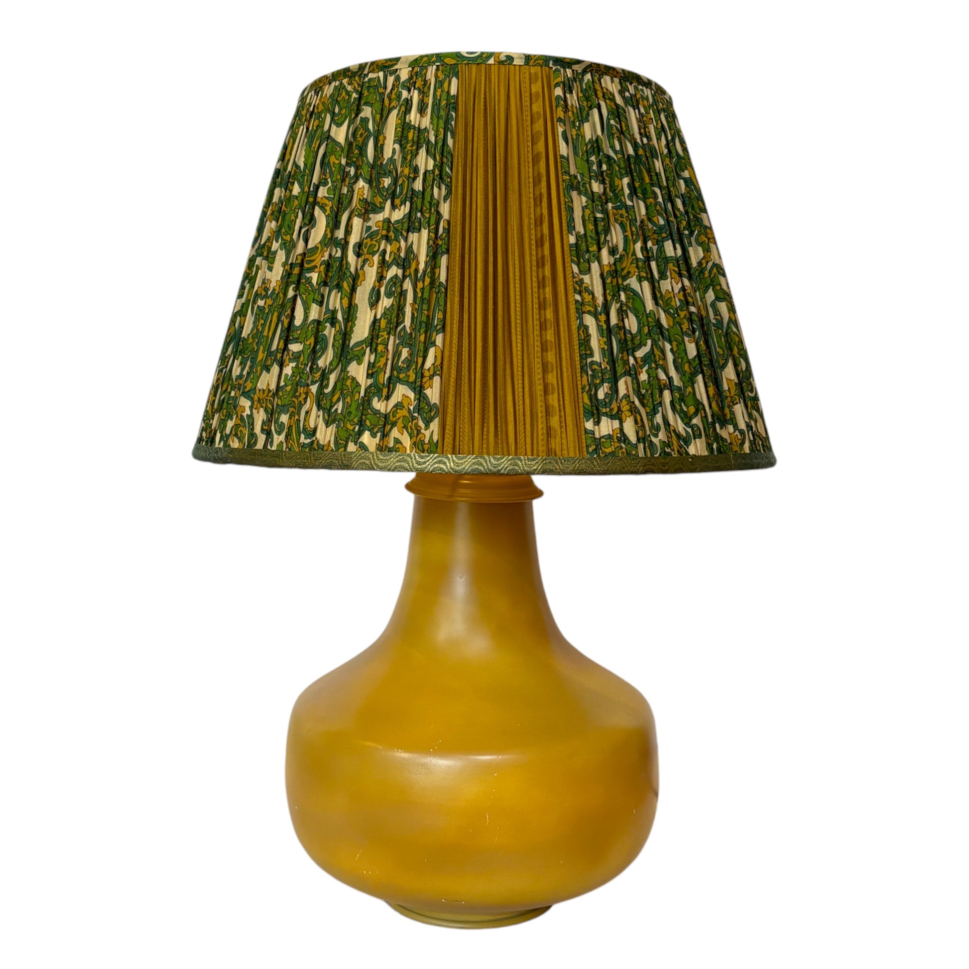 Green paisley vintage sari lampshade on priyanka lamp
