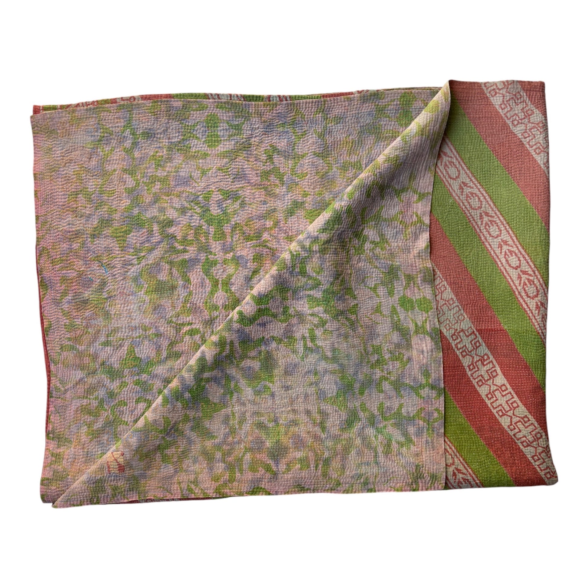 Green and pink kantha