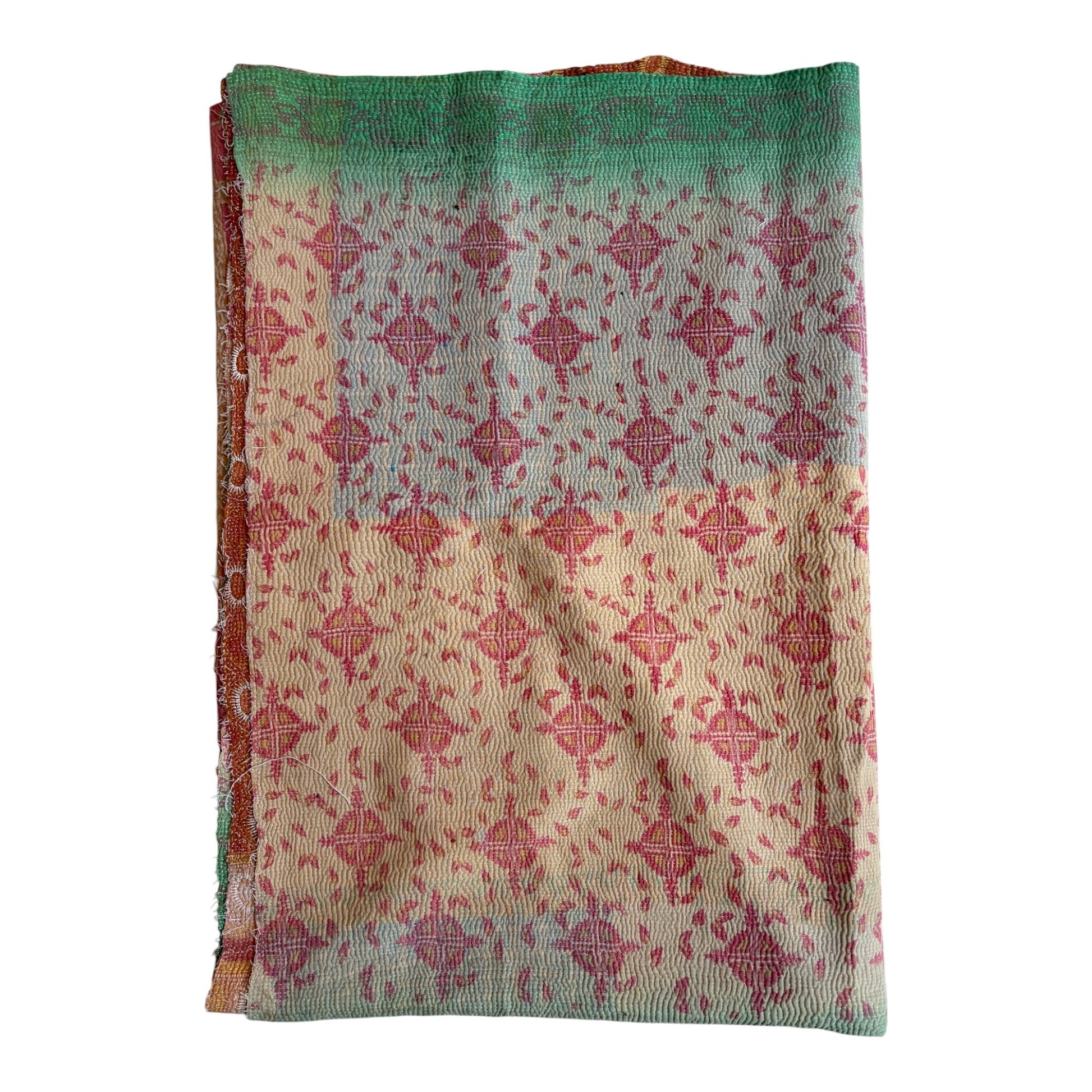 Kantha quilt in green and red