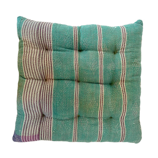 Green stripe kantha seat cushion