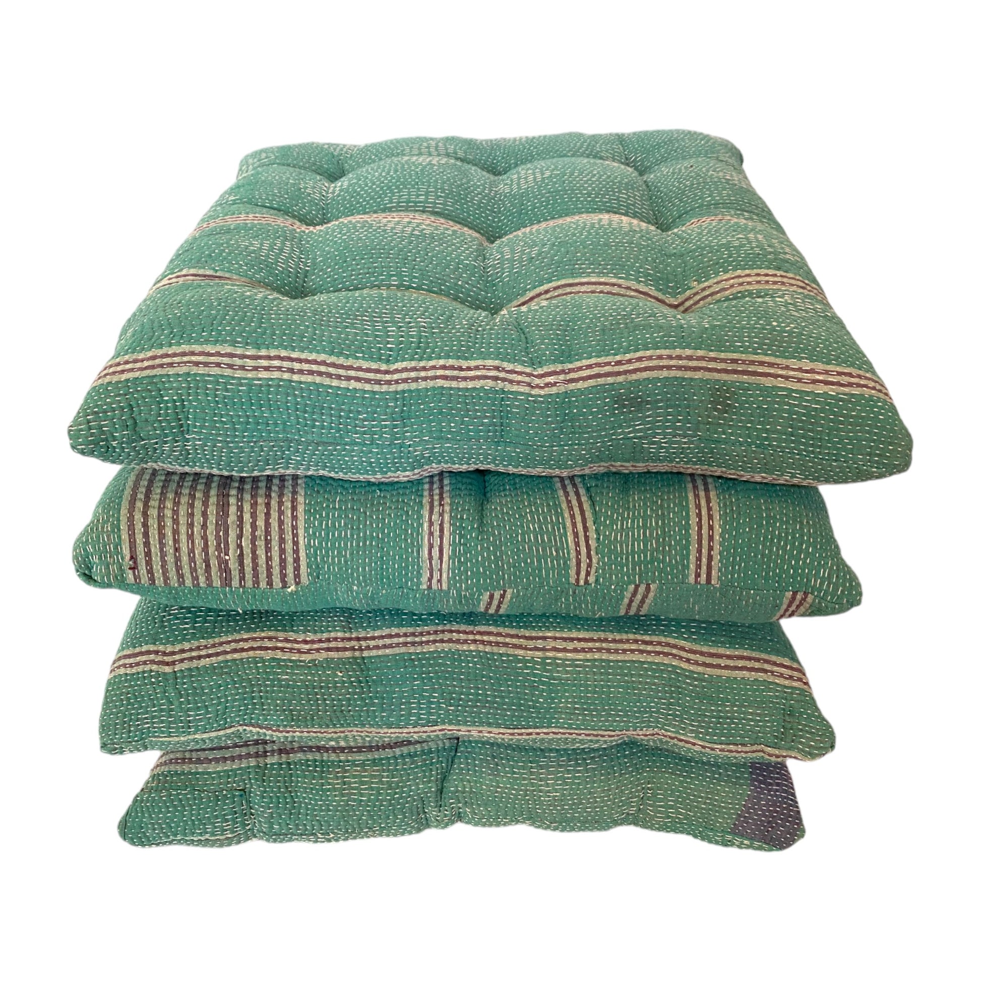 Green stripe kantha seat cushions