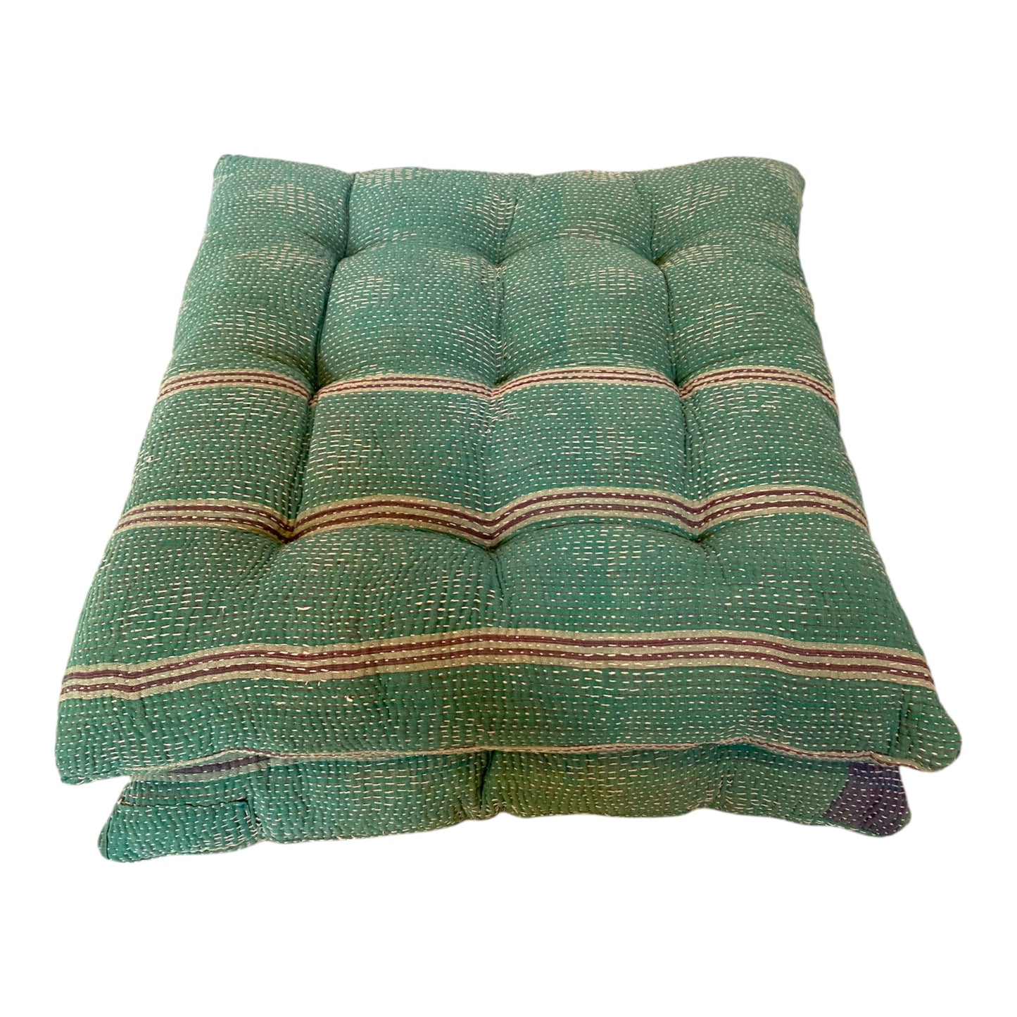 Green stripe kantha seat cushions