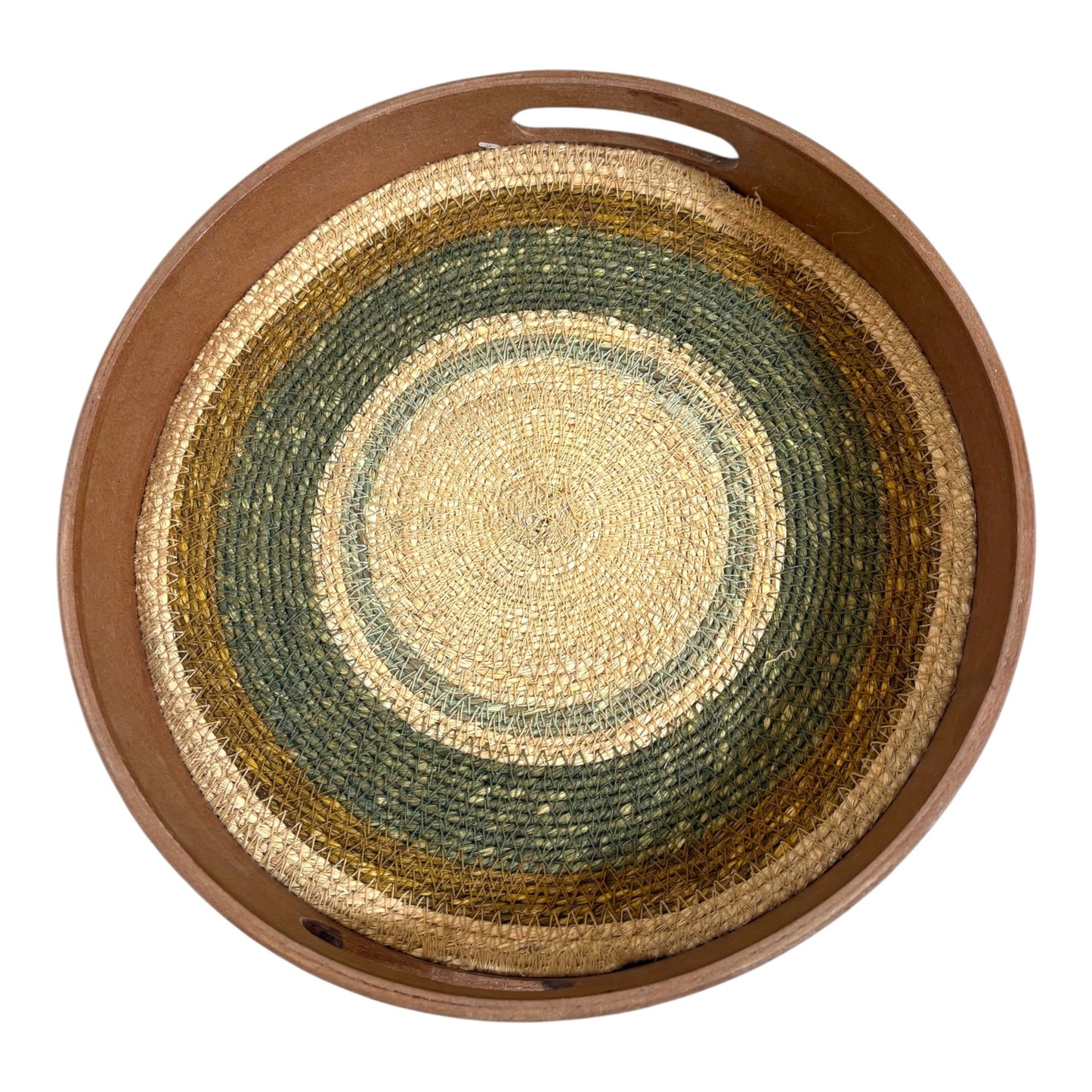 Green wood tray with jute
