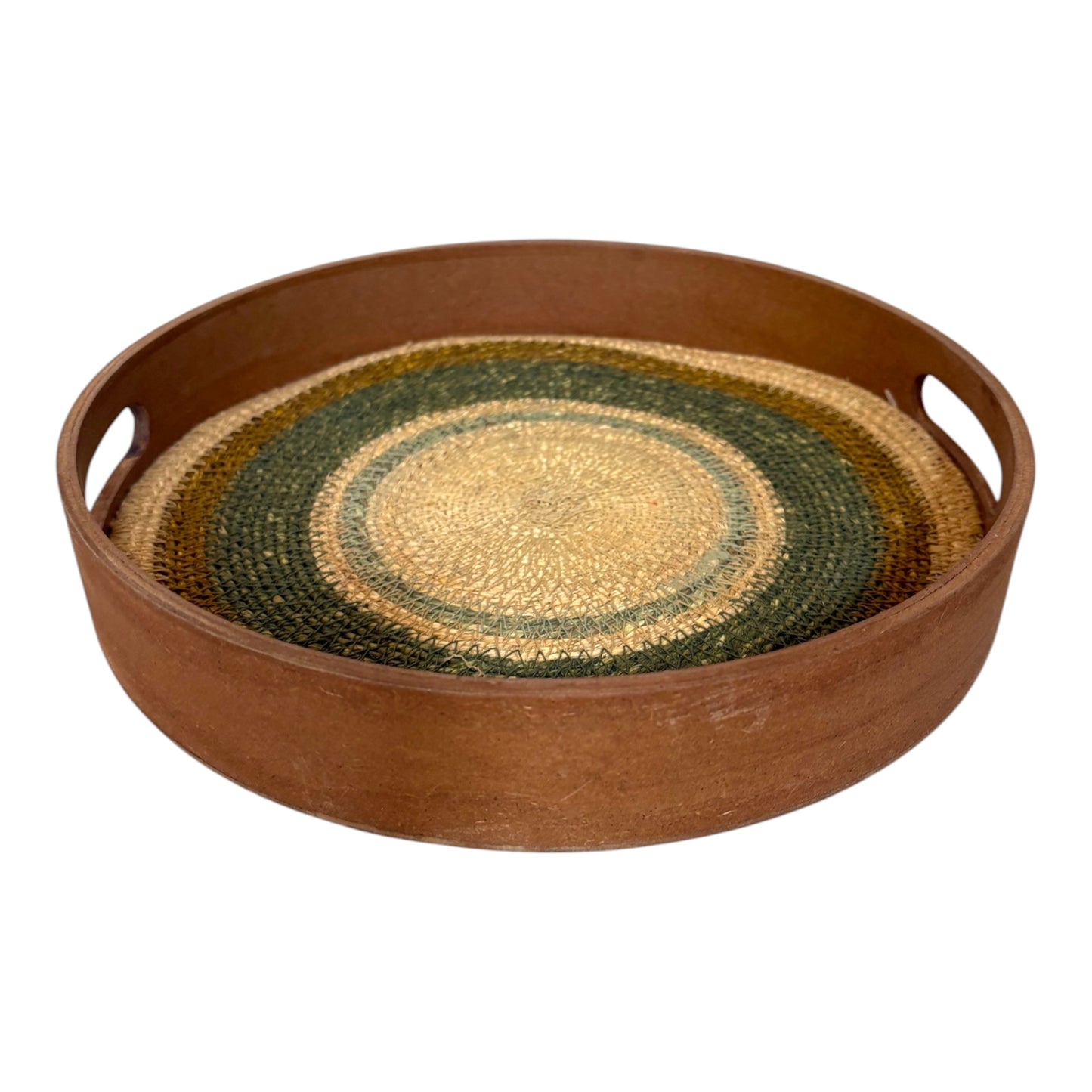 Green wooden and jute tray