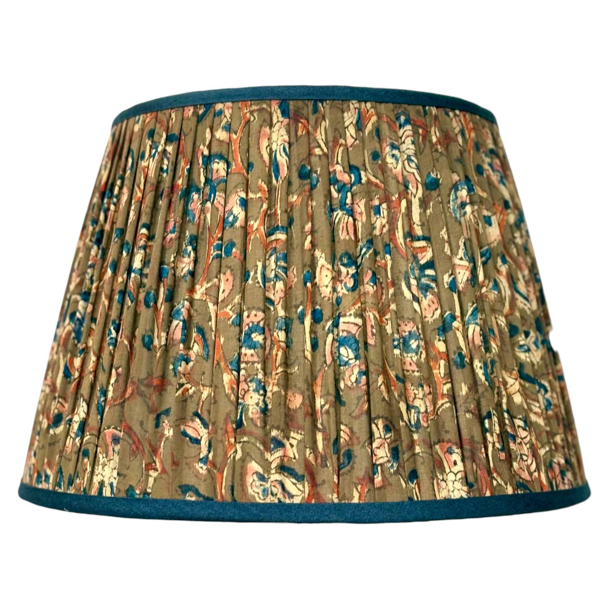 Grey and blue kalamkari cotton lampshade