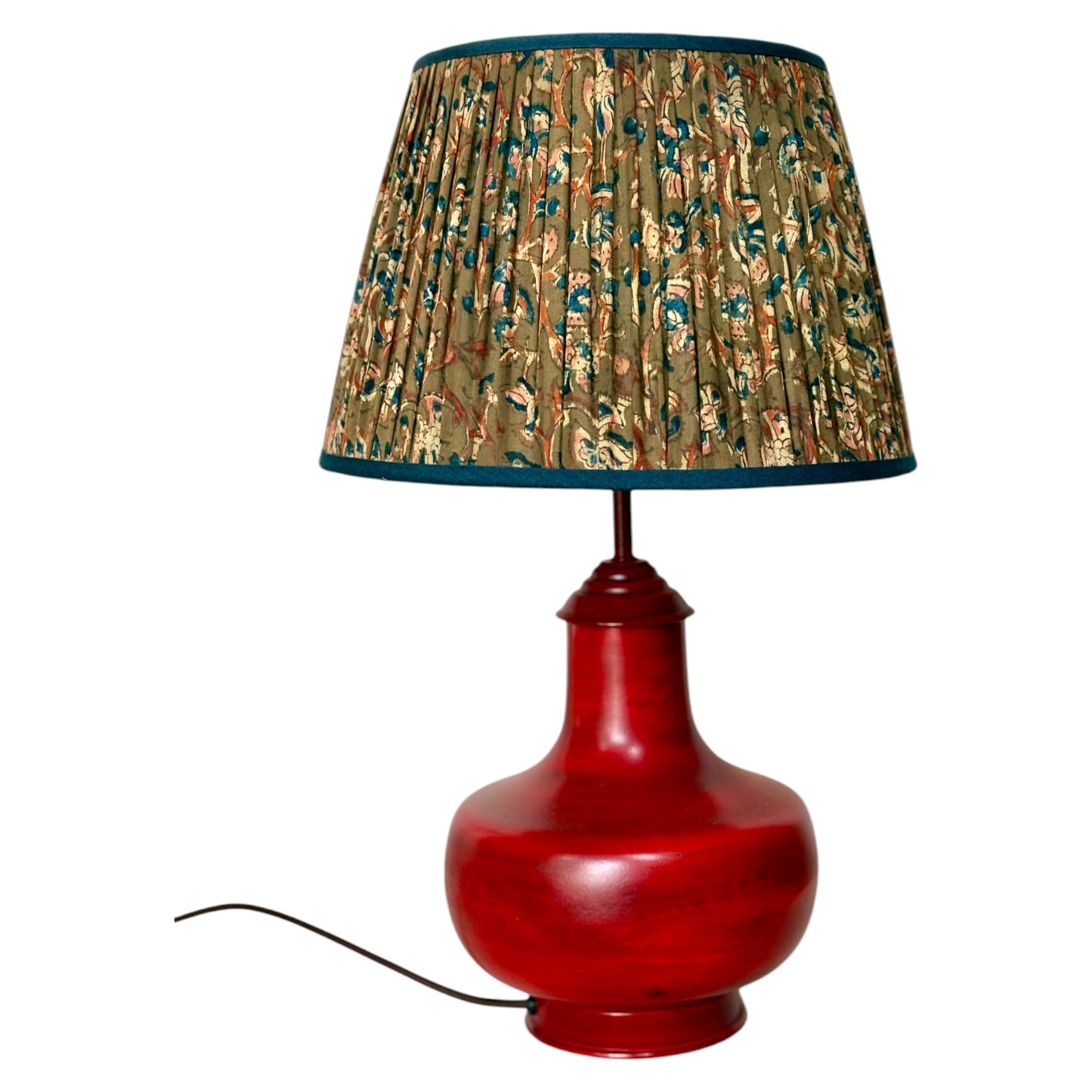 Grey blue kalamkari cotton lampshade on priyanka lamp