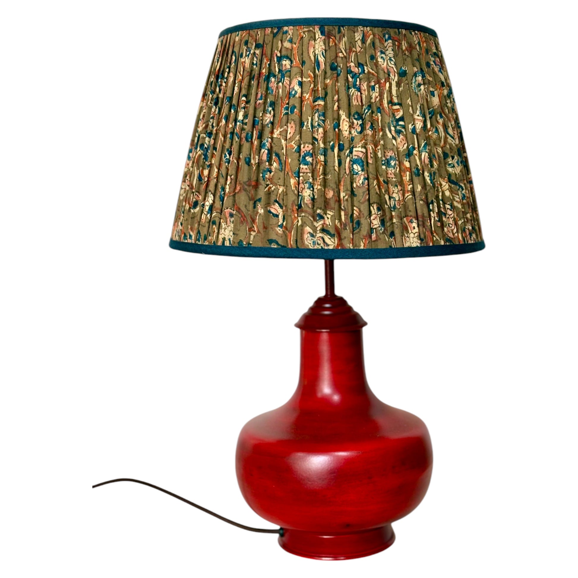 Grey blue kalamkari cotton lampshade on priyanka lamp