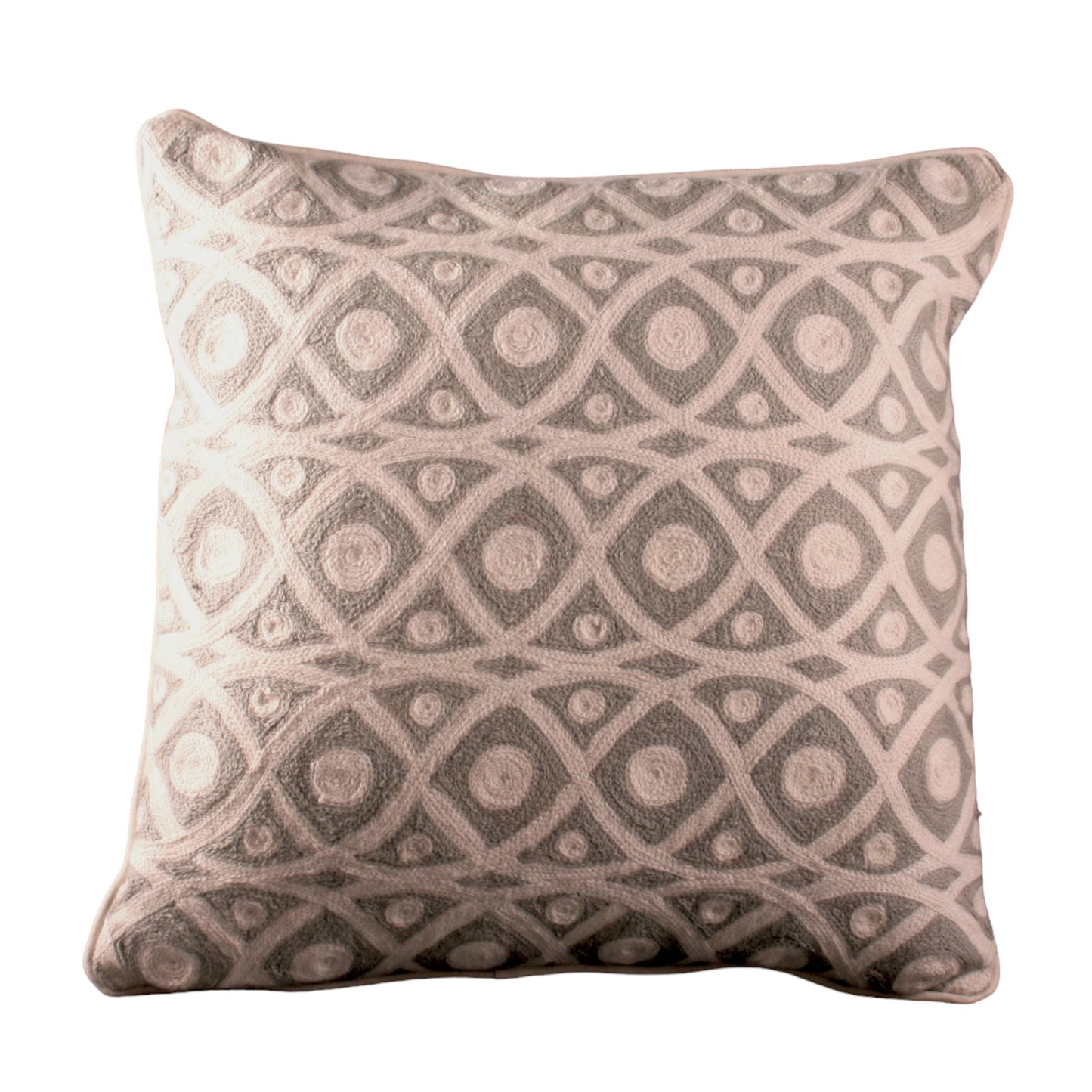 Grey and white Kashmiri crewel cushion