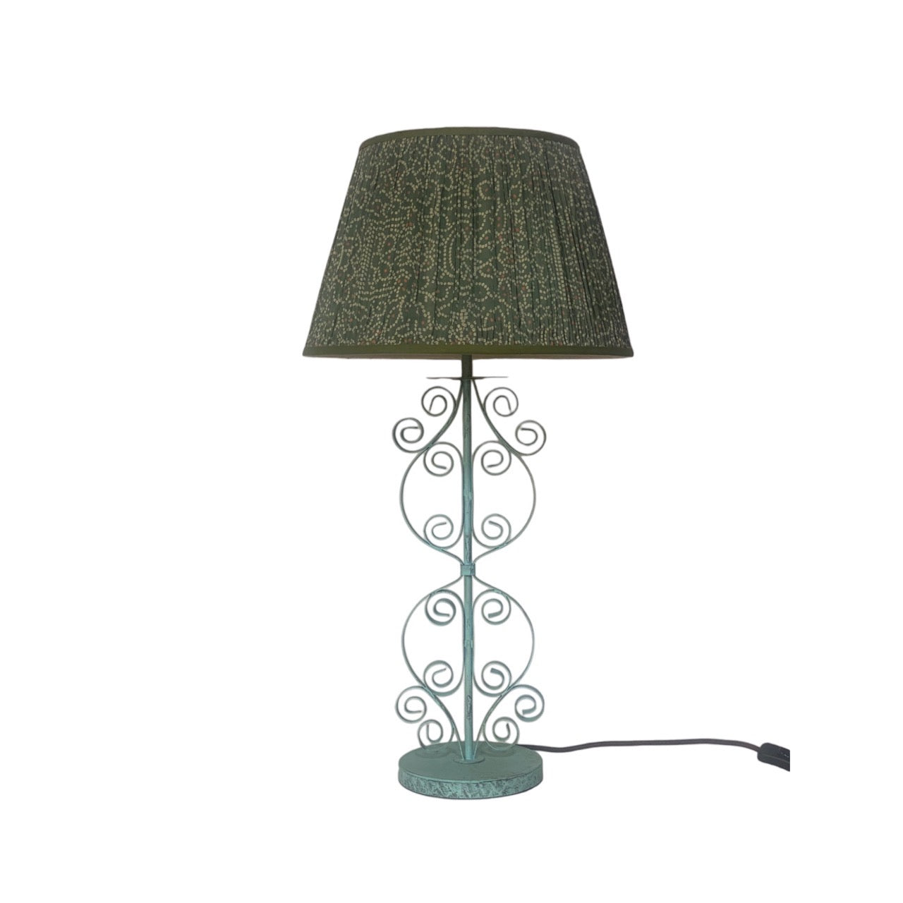 Manali curly table lamp with Teal Bangla lampshade