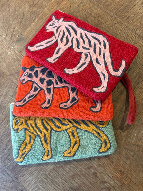 Crewel stitch clutch bag