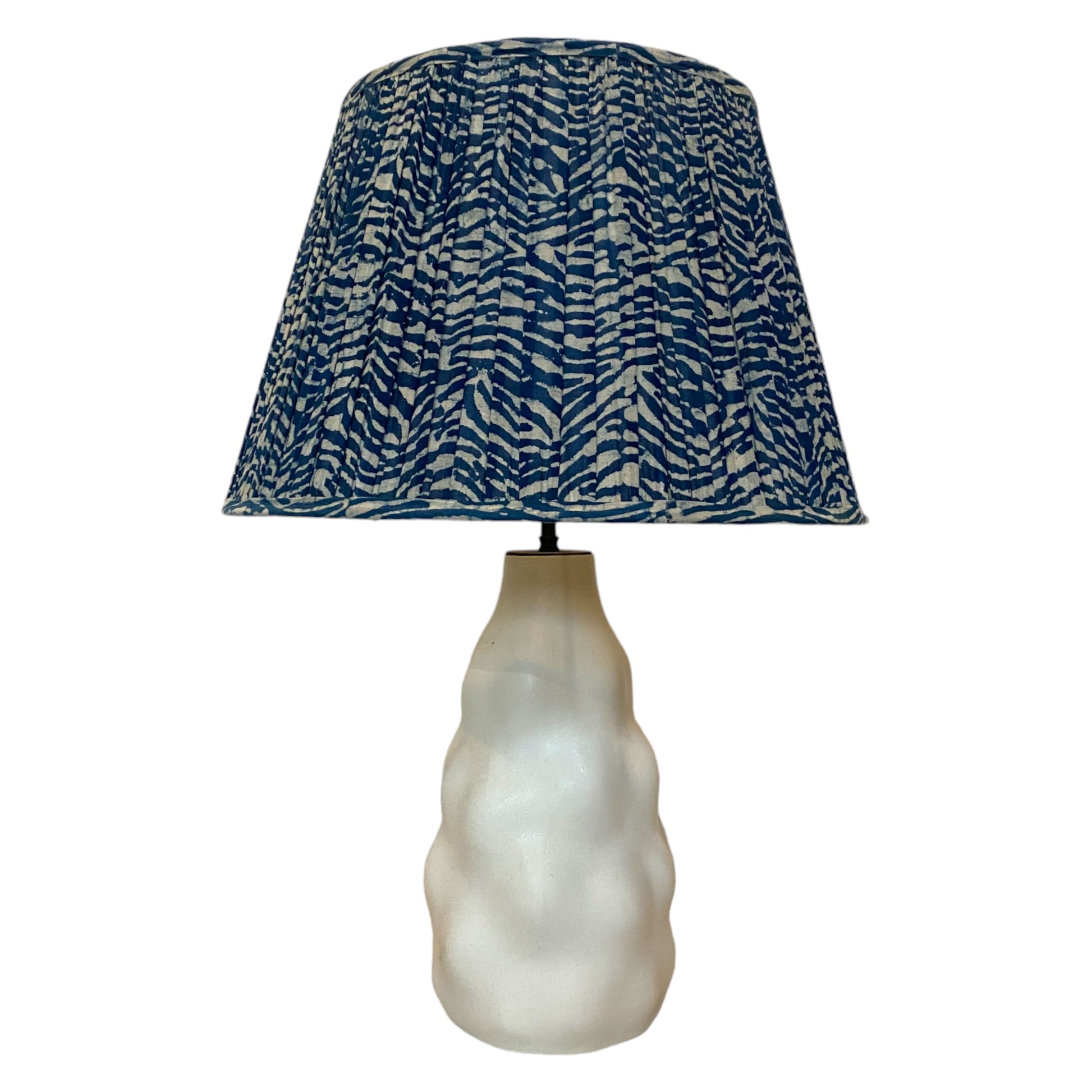 indigo wave cotton lampshade on Iki lamp